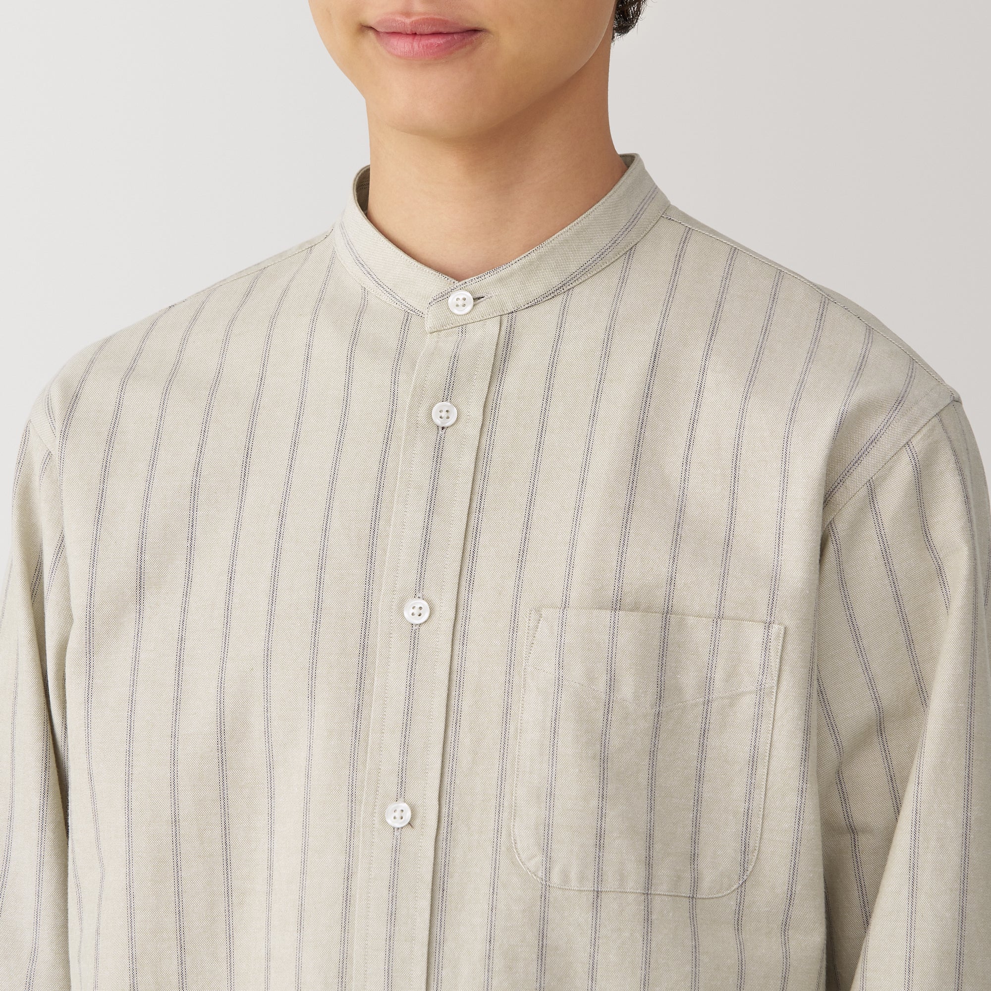 Men's Washed Oxford Stand Collar Shirt - Image 39