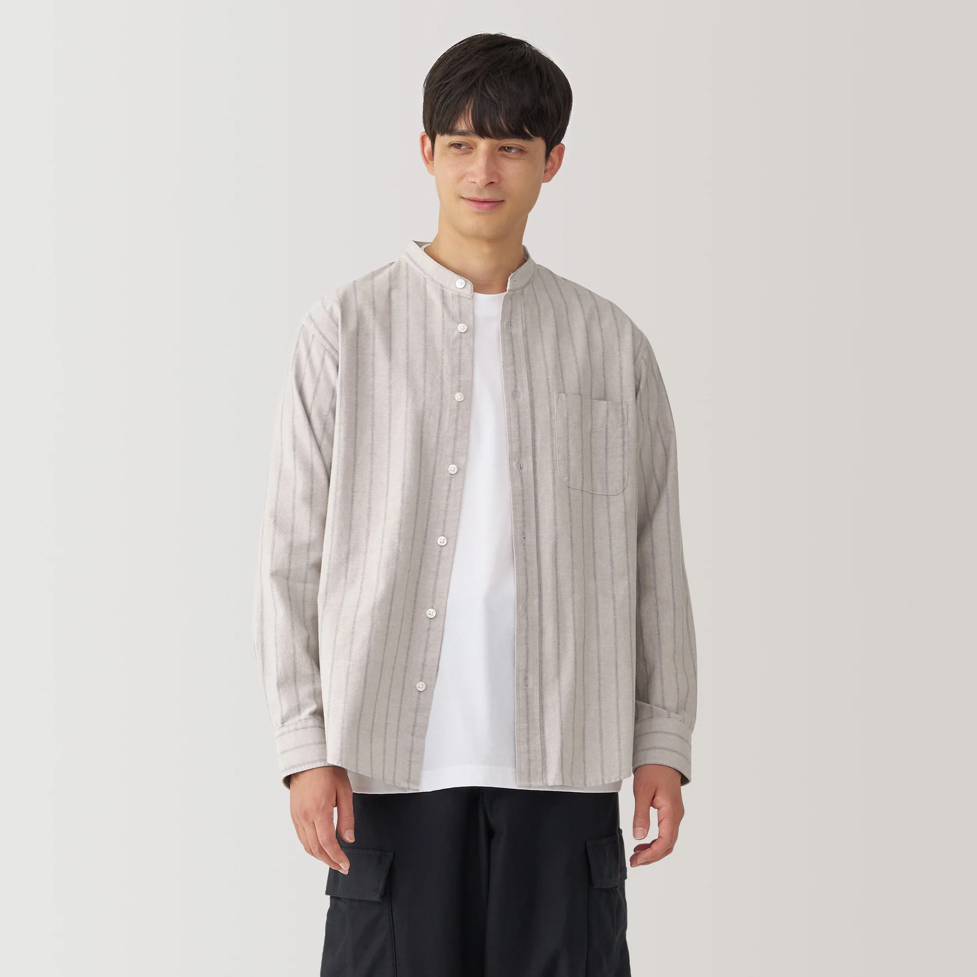 Men's Washed Oxford Stand Collar Shirt - Image 43