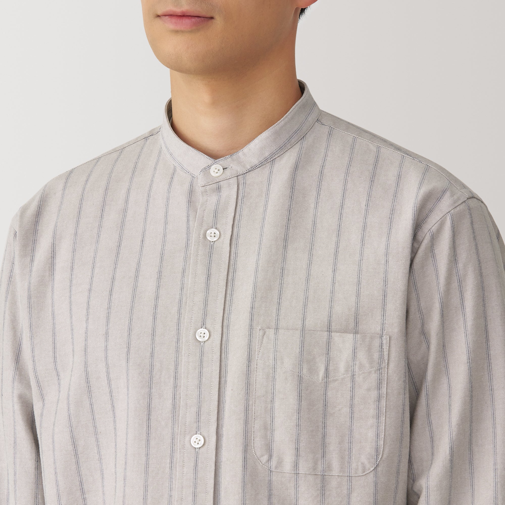 Men's Washed Oxford Stand Collar Shirt - Image 47
