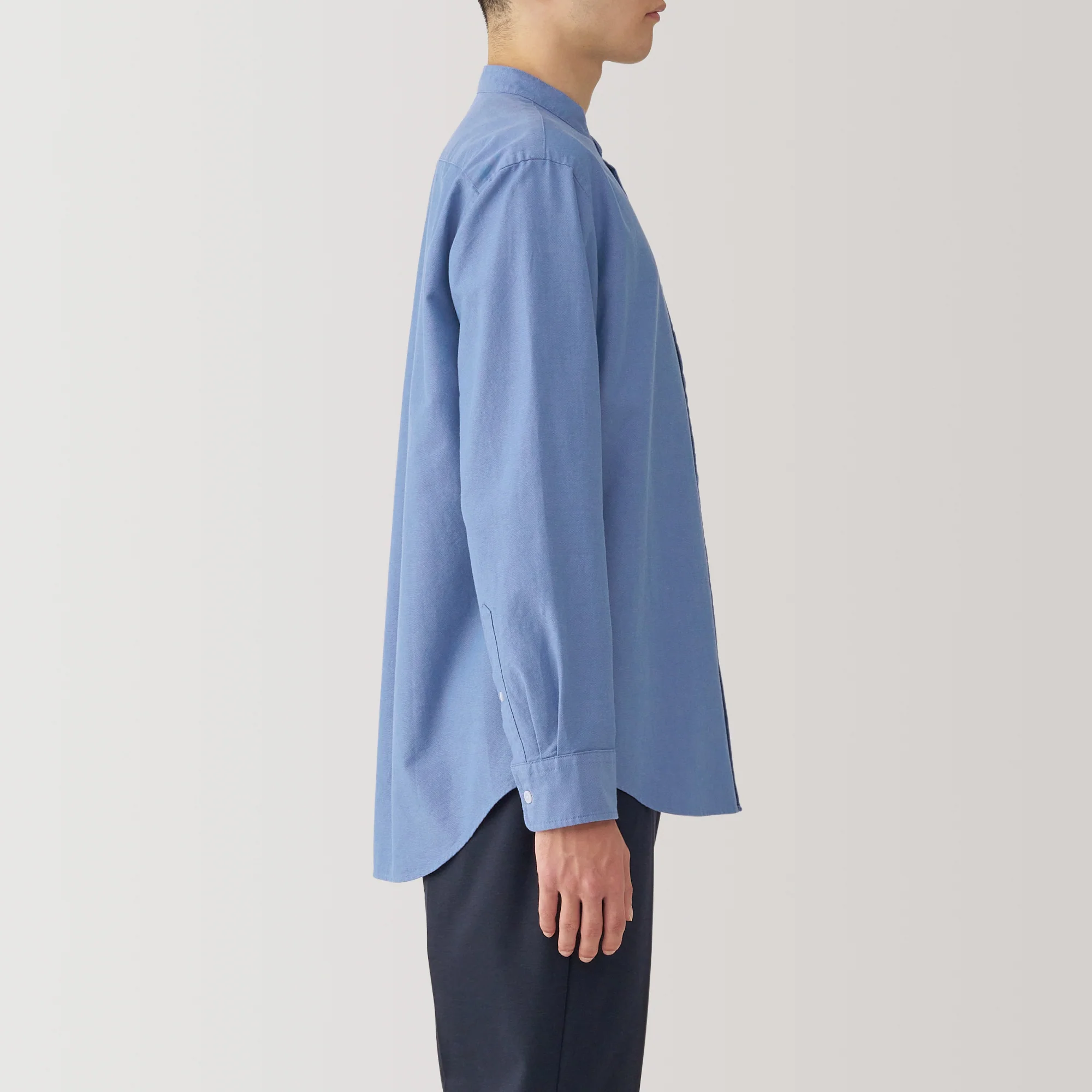 Men's Washed Oxford Stand Collar Long Sleeve Shirt - Image 29