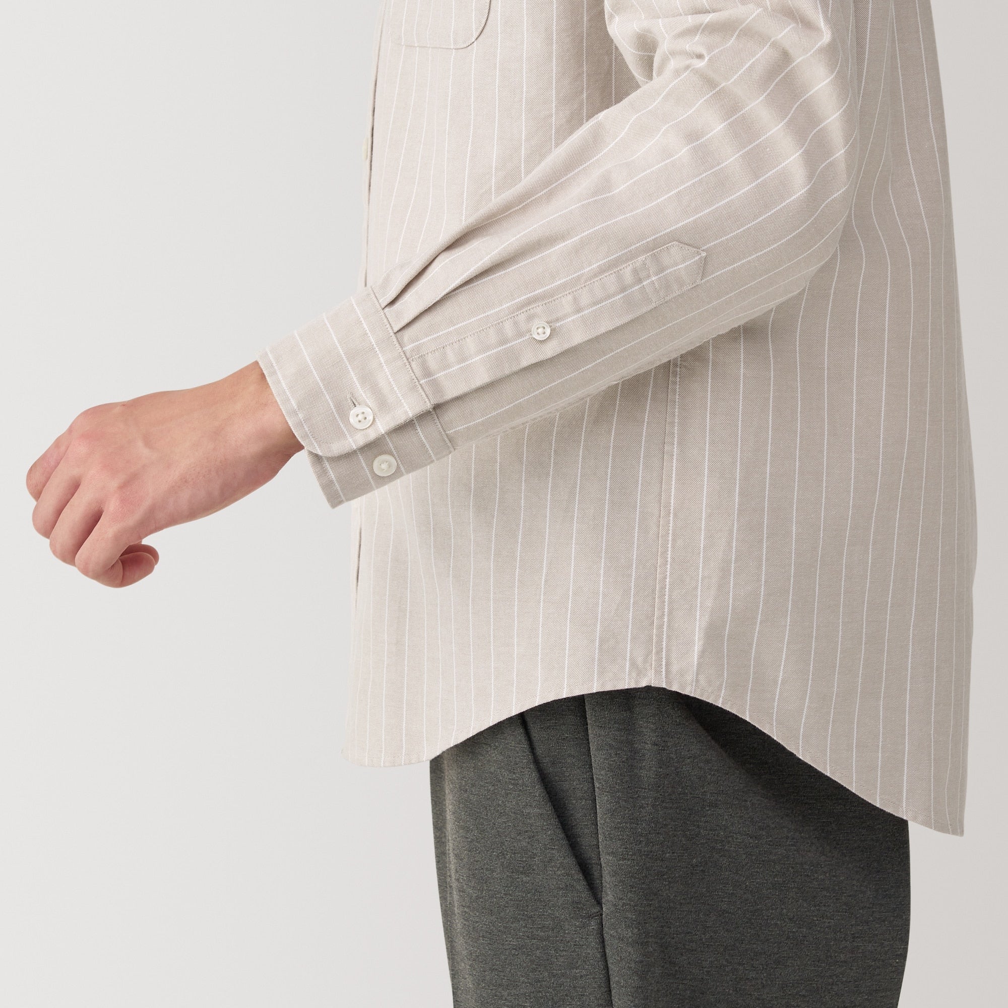 Men's Washed Oxford Stand Collar Long Sleeve Shirt - Image 40