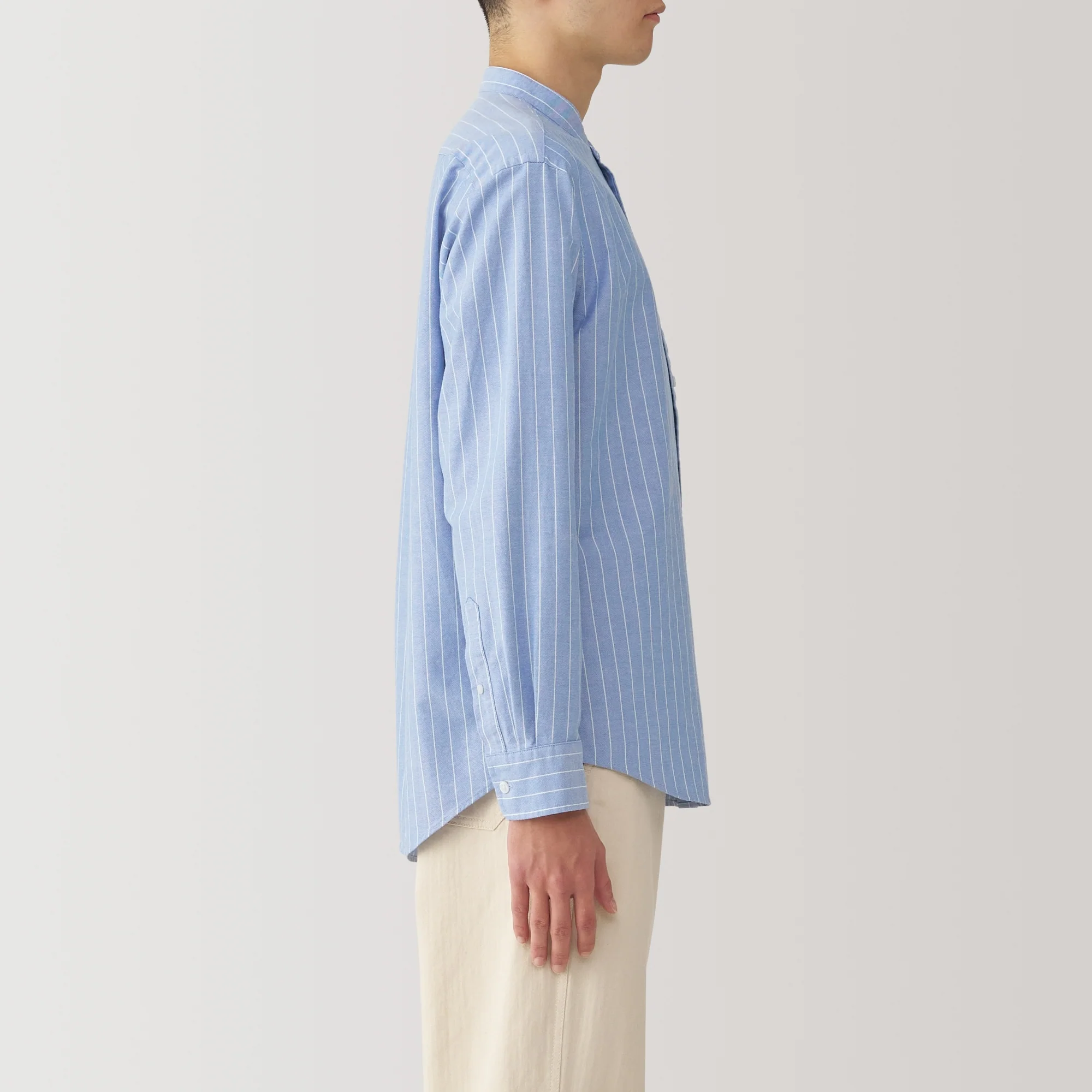 Men's Washed Oxford Stand Collar Long Sleeve Shirt - Image 45