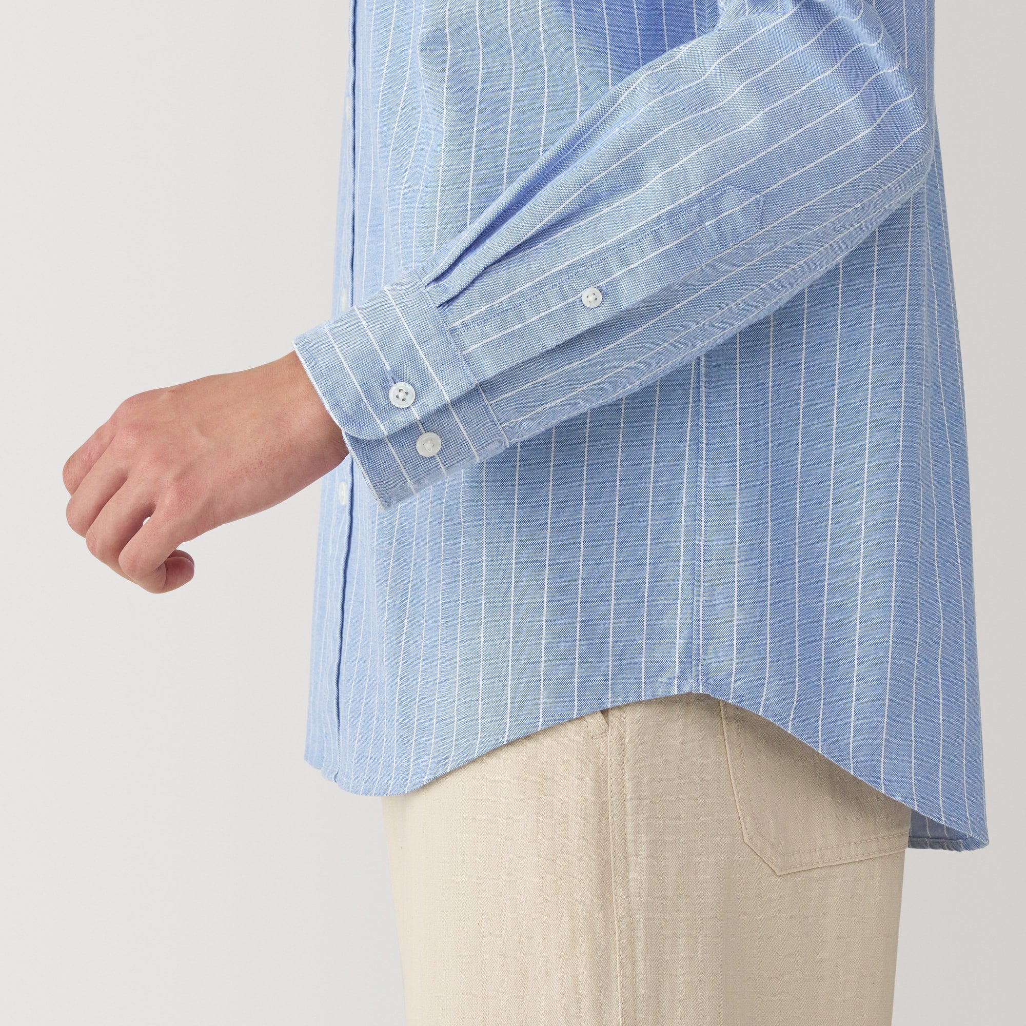 Men's Washed Oxford Stand Collar Long Sleeve Shirt - Image 48