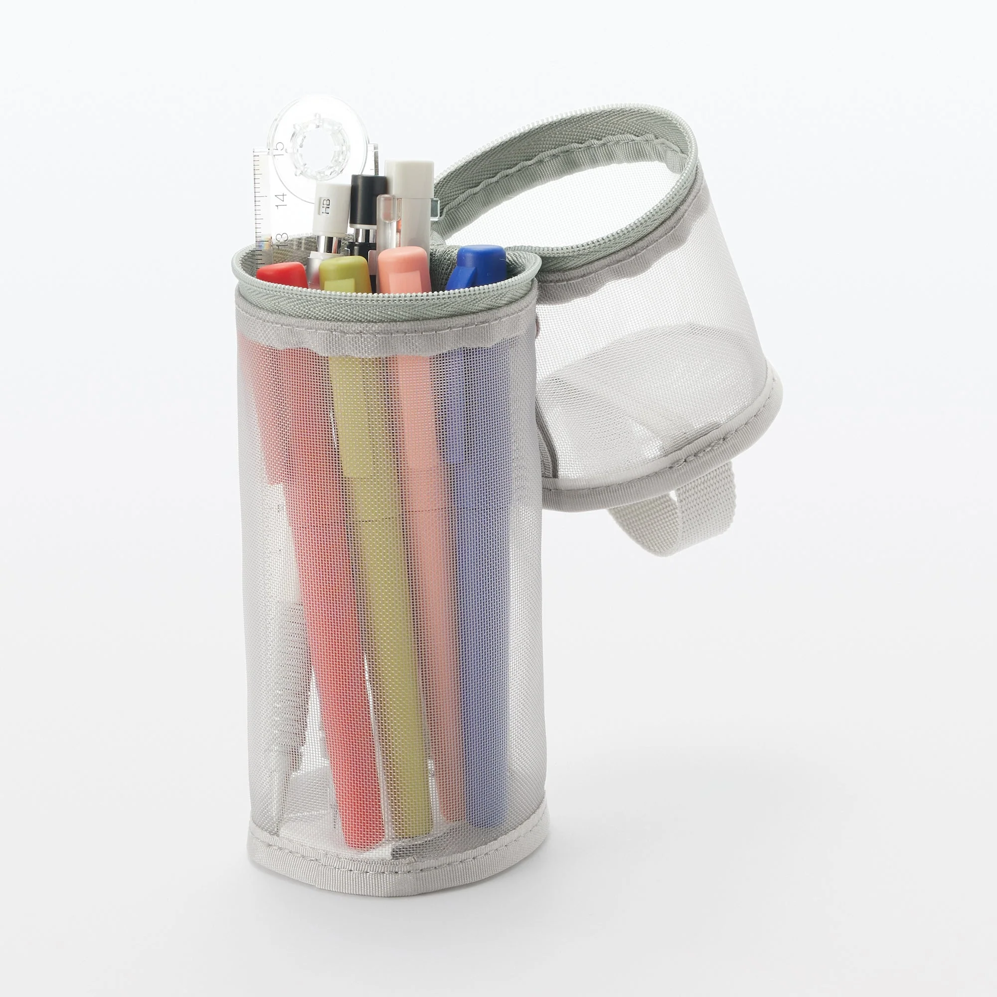 Nylon Mesh Vertical/Horizontal Pen Case Thin - Gray - Image 2