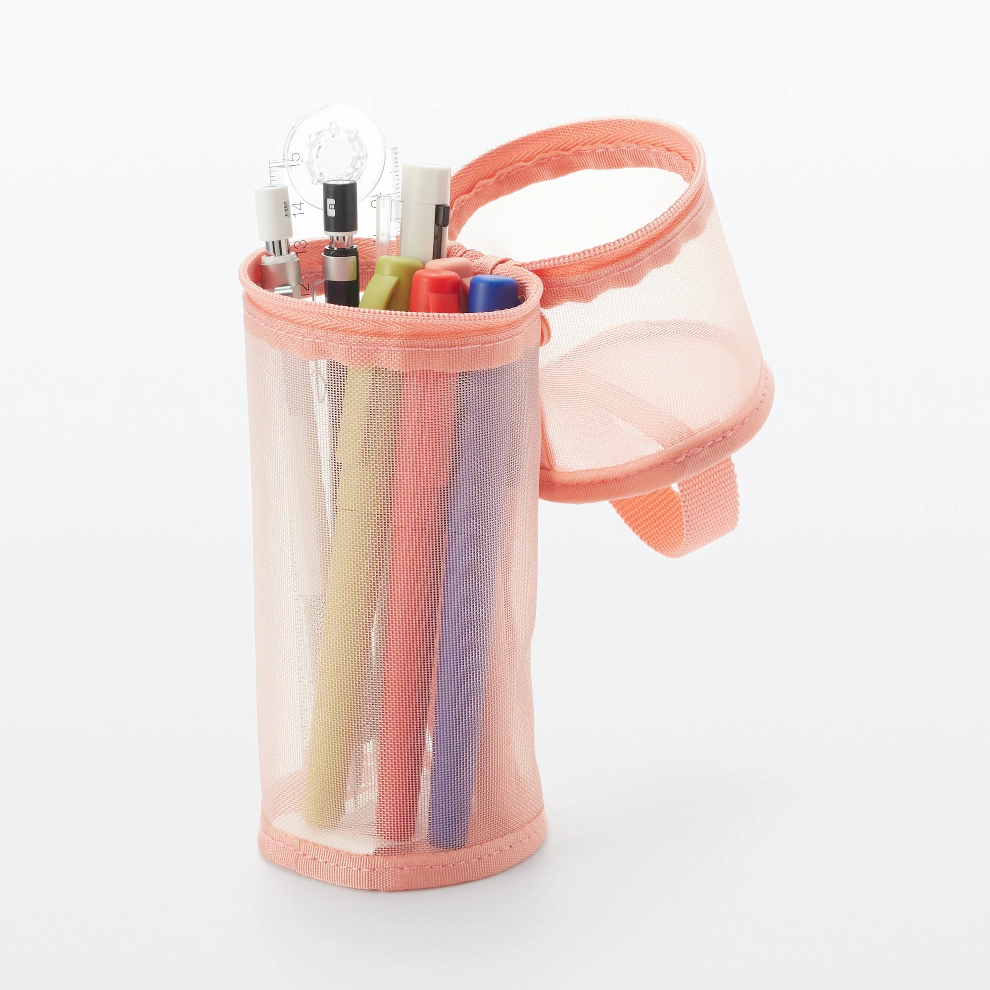 Nylon Mesh Vertical/Horizontal Pen Case Thin - Pink - Image 2