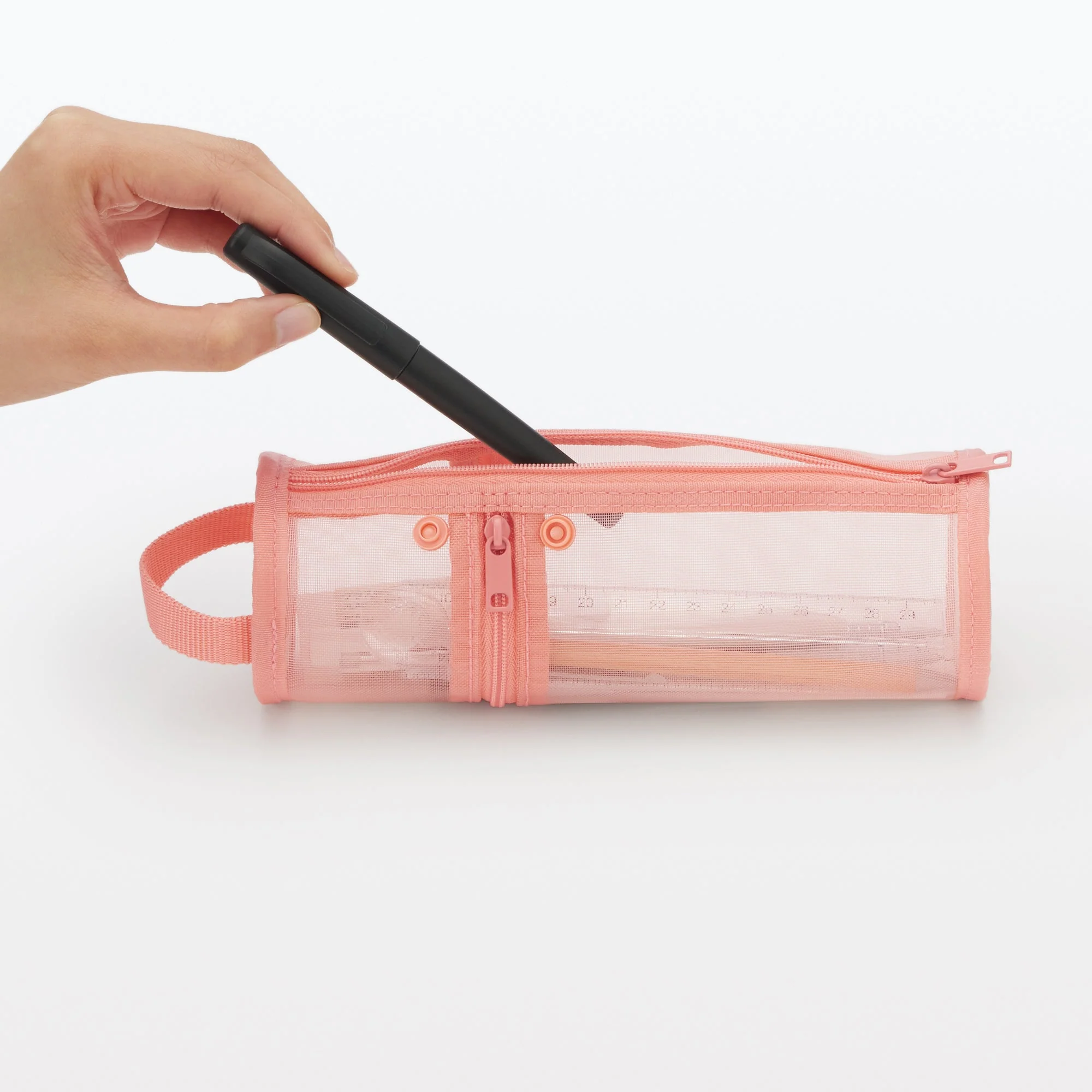 Nylon Mesh Vertical/Horizontal Pen Case Thin - Pink - Image 6