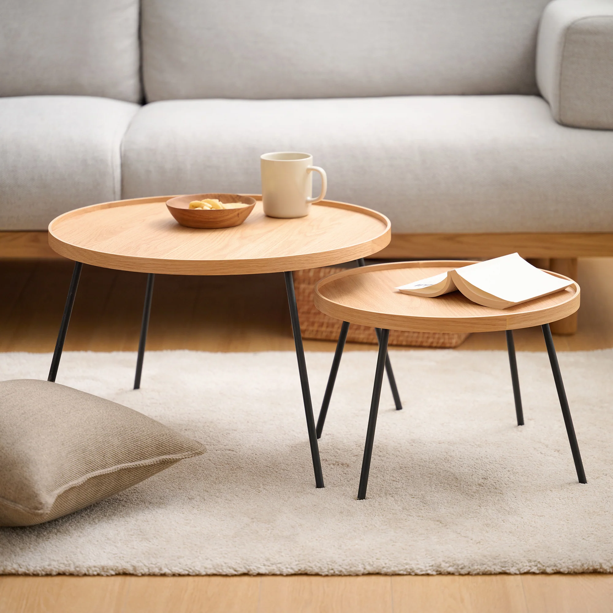 Oak Round Low Table Set - Image 2