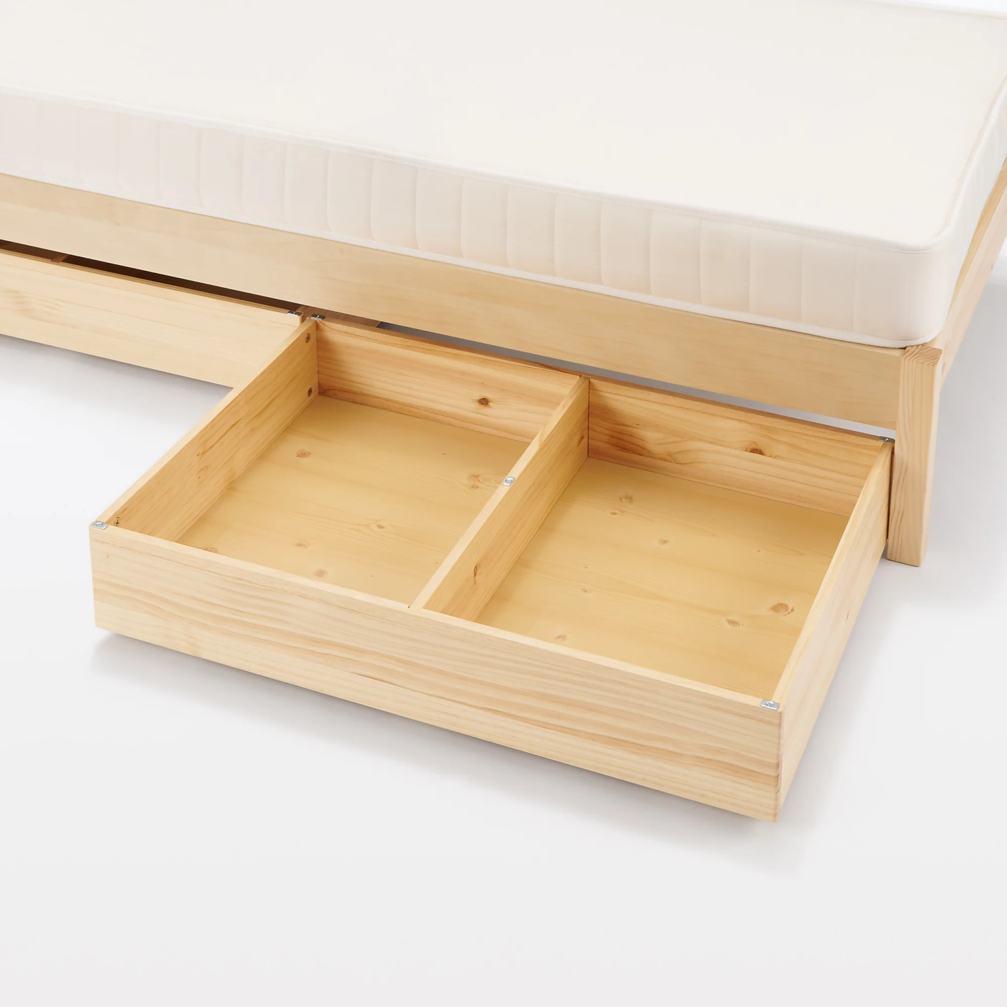 [HD] Pine Wooden Bed Storage Box with Divider - Image 7