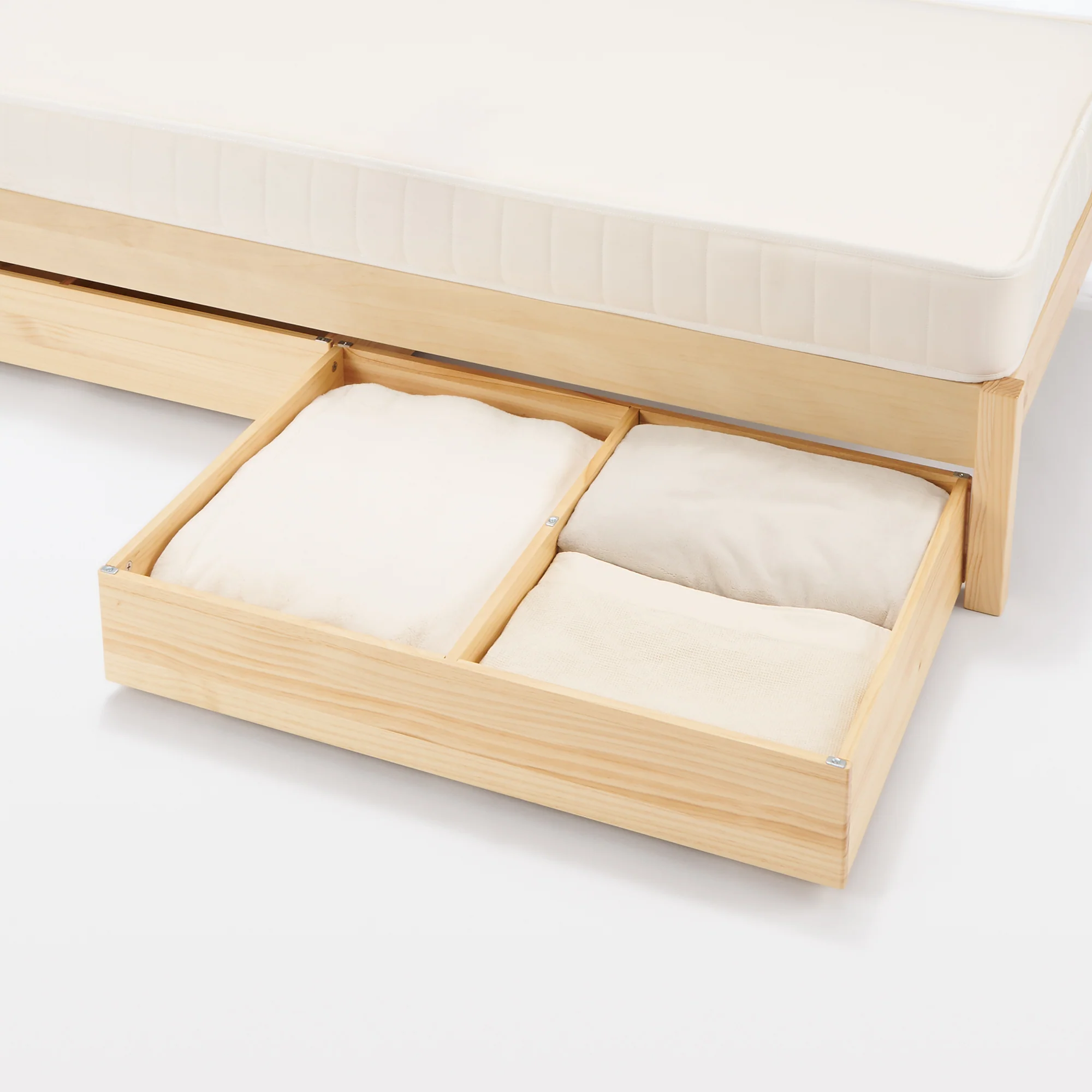 [HD] Pine Wooden Bed Storage Box with Divider - Image 8
