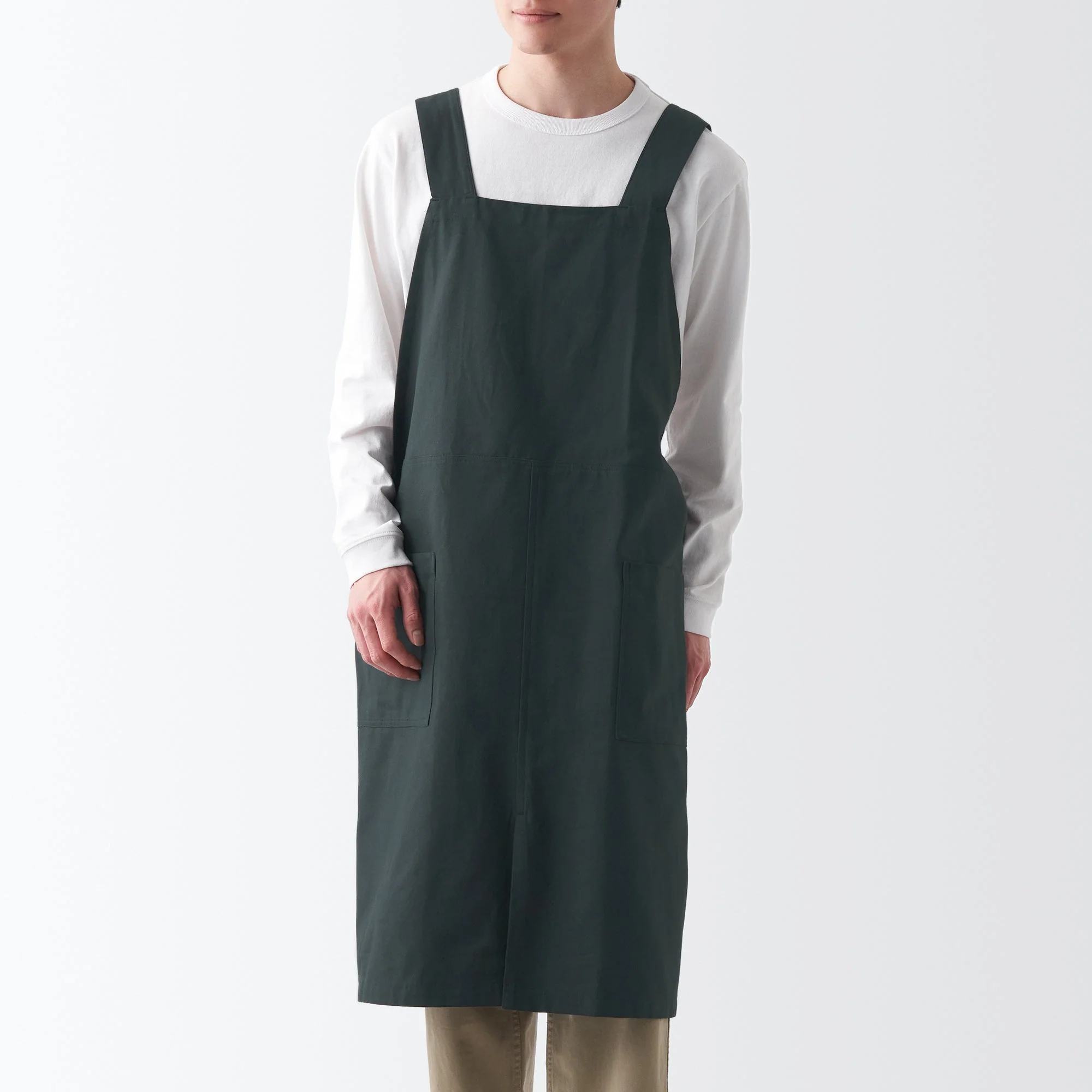 Plain Weave Cotton Shoulder Strap Apron - Dark Gray - Image 5