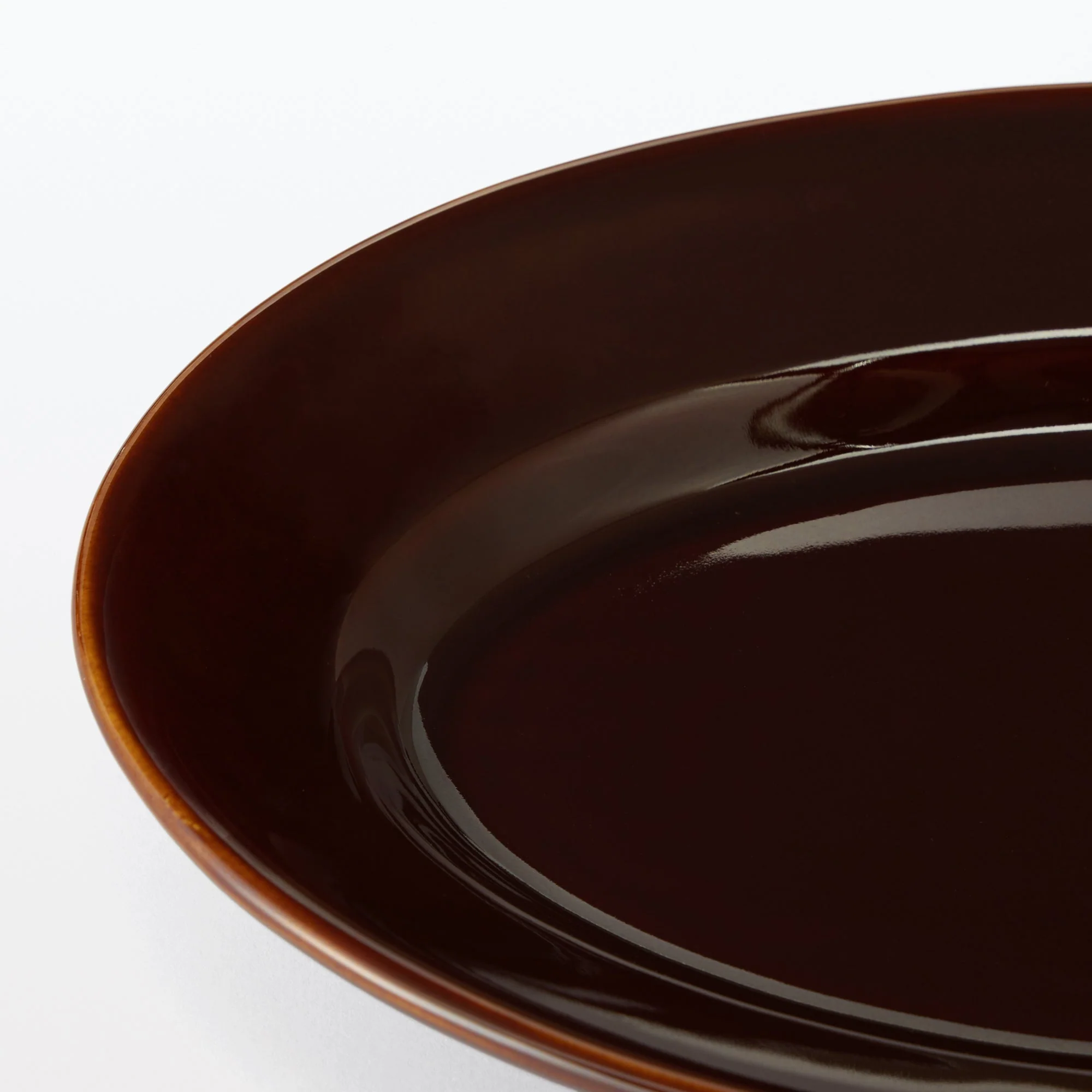 Porcelain Rimmed Oval Plate Large - Brown Glaze - Image 7