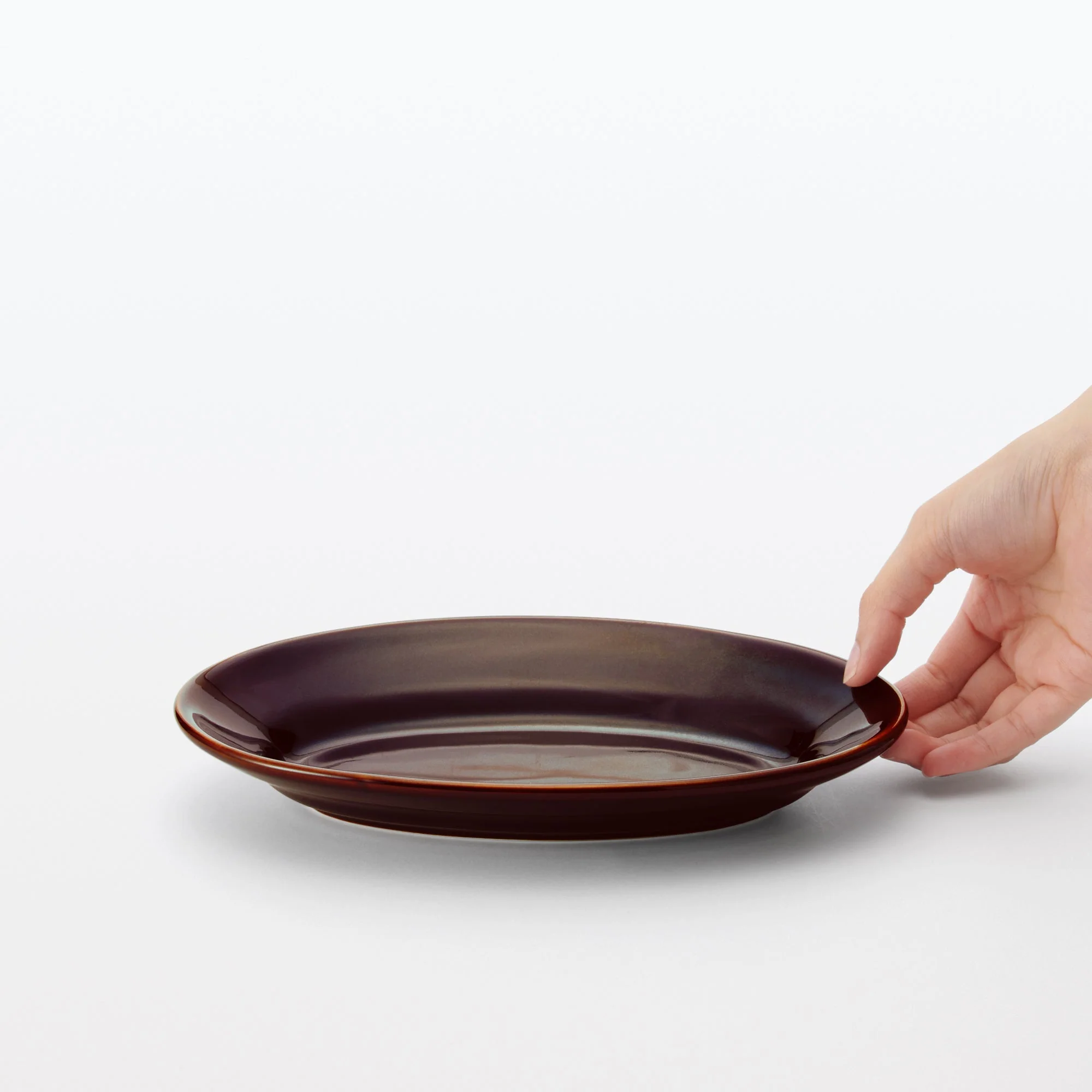 Porcelain Rimmed Oval Plate Medium - Brown Glaze - Image 2