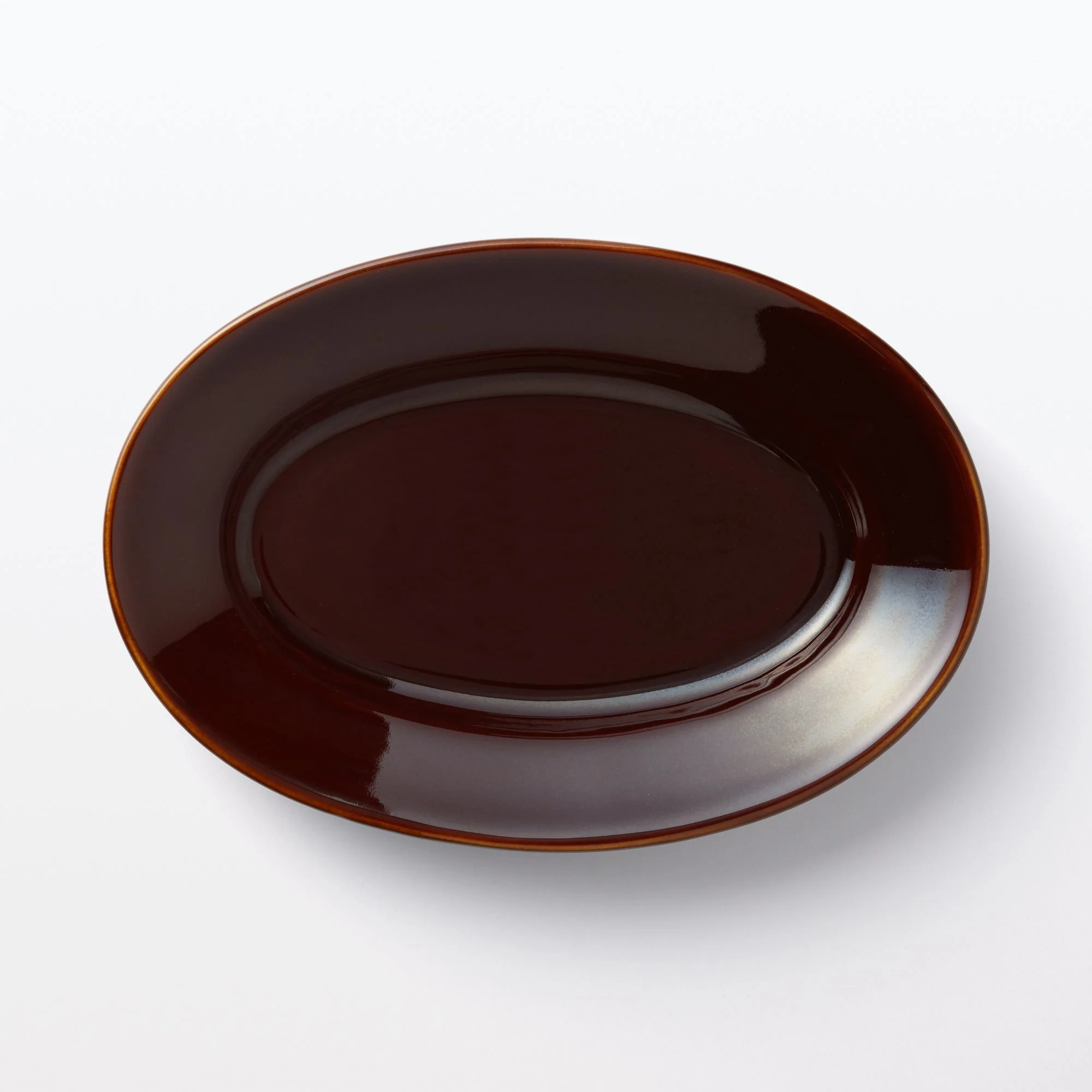 Porcelain Rimmed Oval Plate Medium - Brown Glaze - Image 4