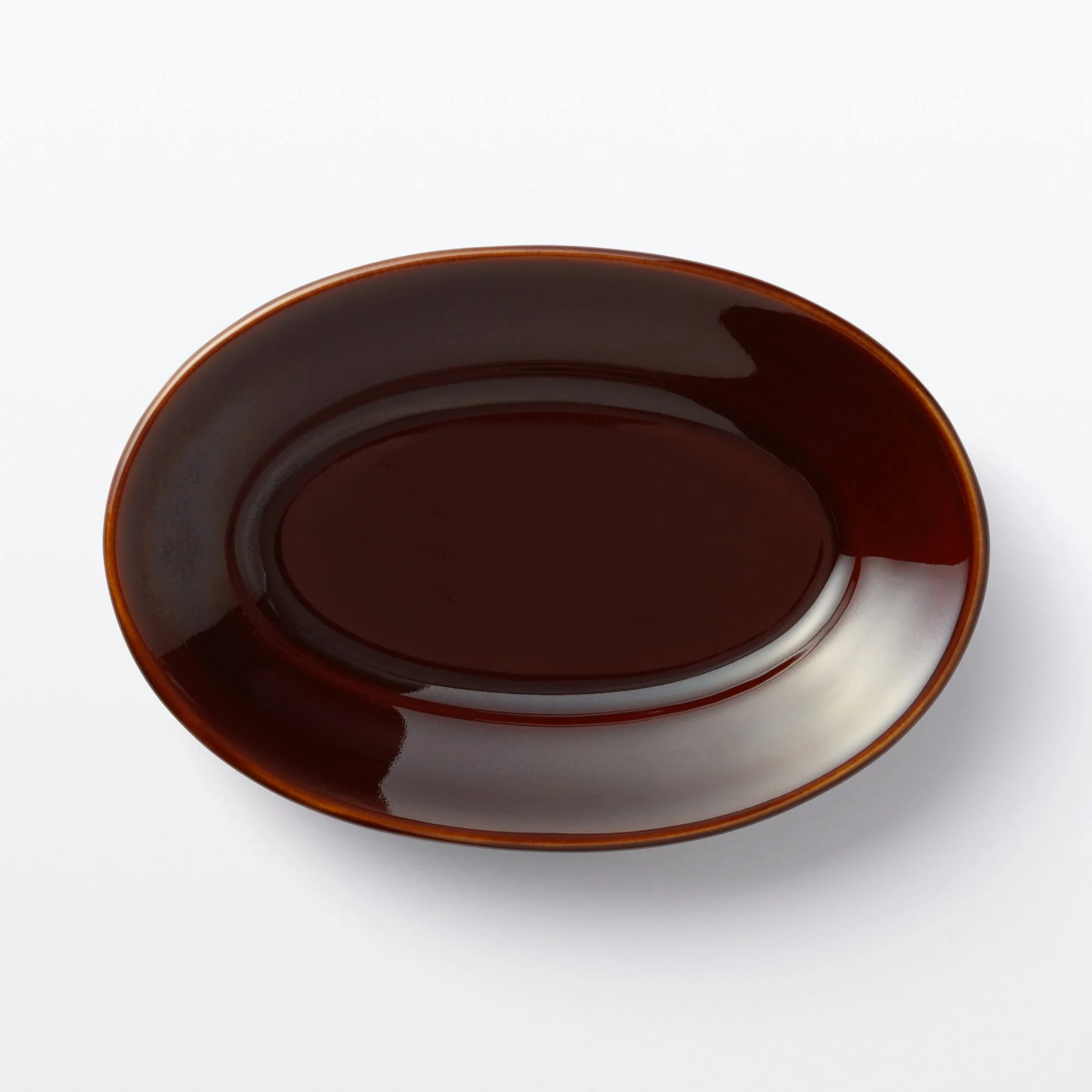 Porcelain Rimmed Oval Plate Small - Brown Glaze - Image 3