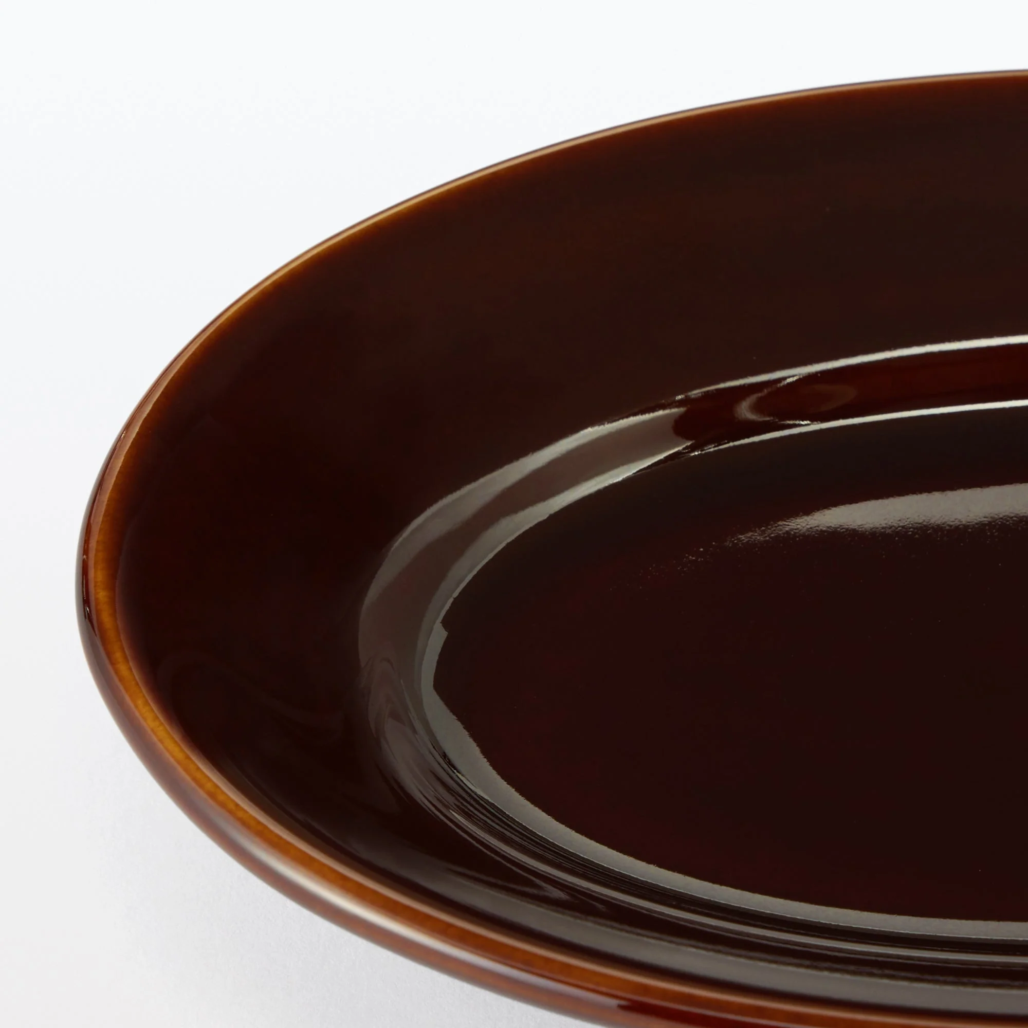 Porcelain Rimmed Oval Plate Small - Brown Glaze - Image 5