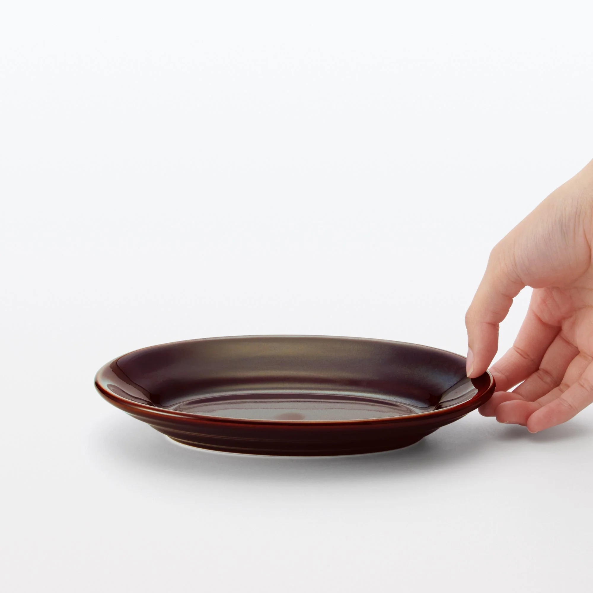Porcelain Rimmed Oval Plate Small - Brown Glaze - Image 6