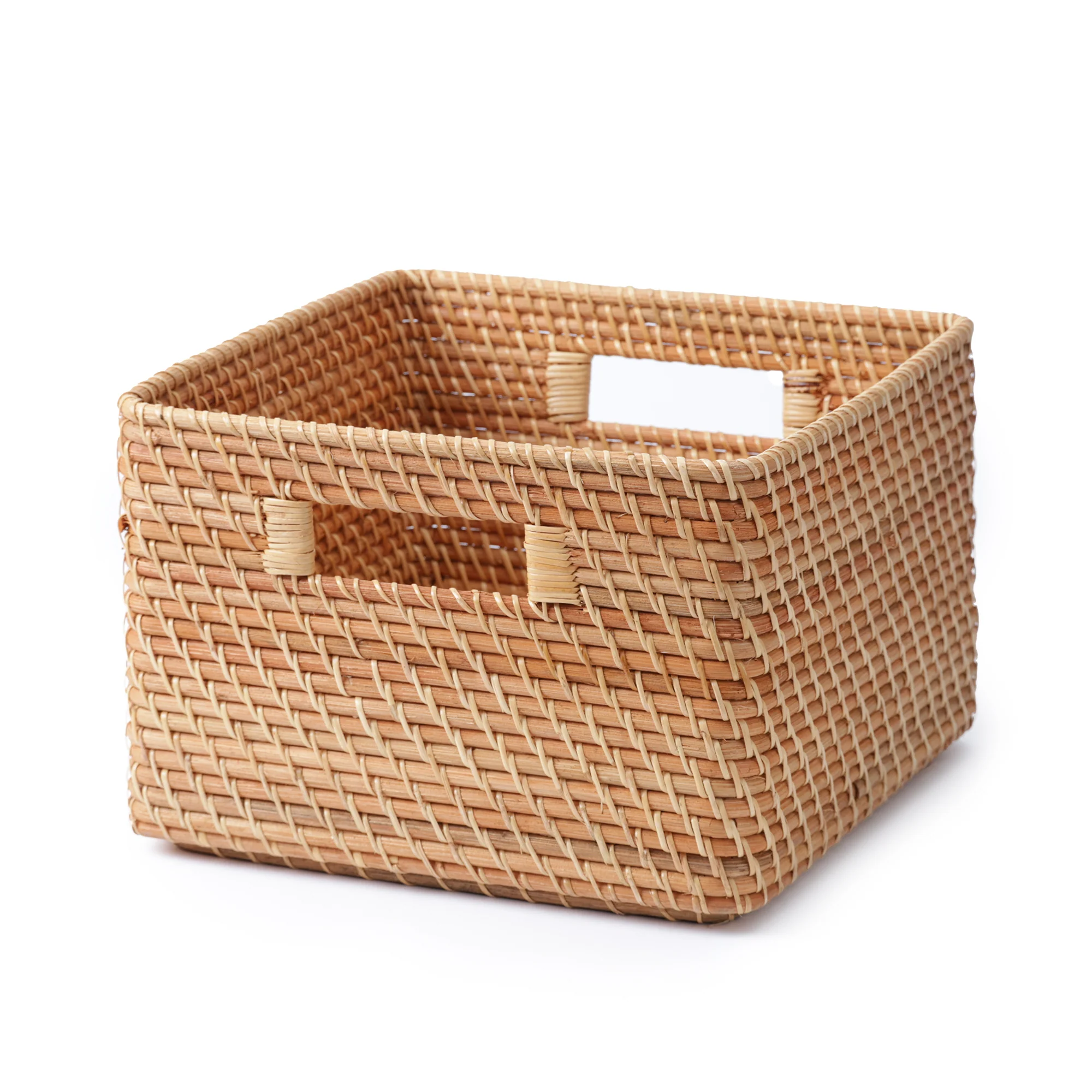 Rattan Square Storage with Handle - Large W13.8 x D14.2 x H9.4"