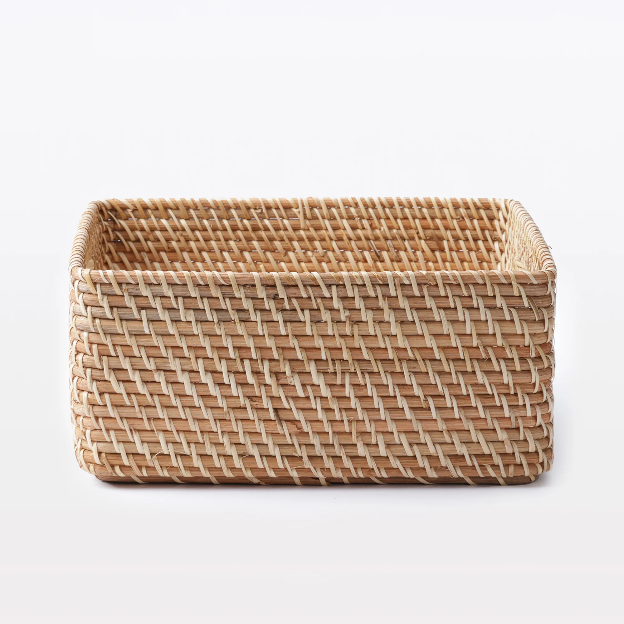 Rattan Stackable Square Basket With Handle - Medium W13.8 x D14.2 x H6.3" - Image 2