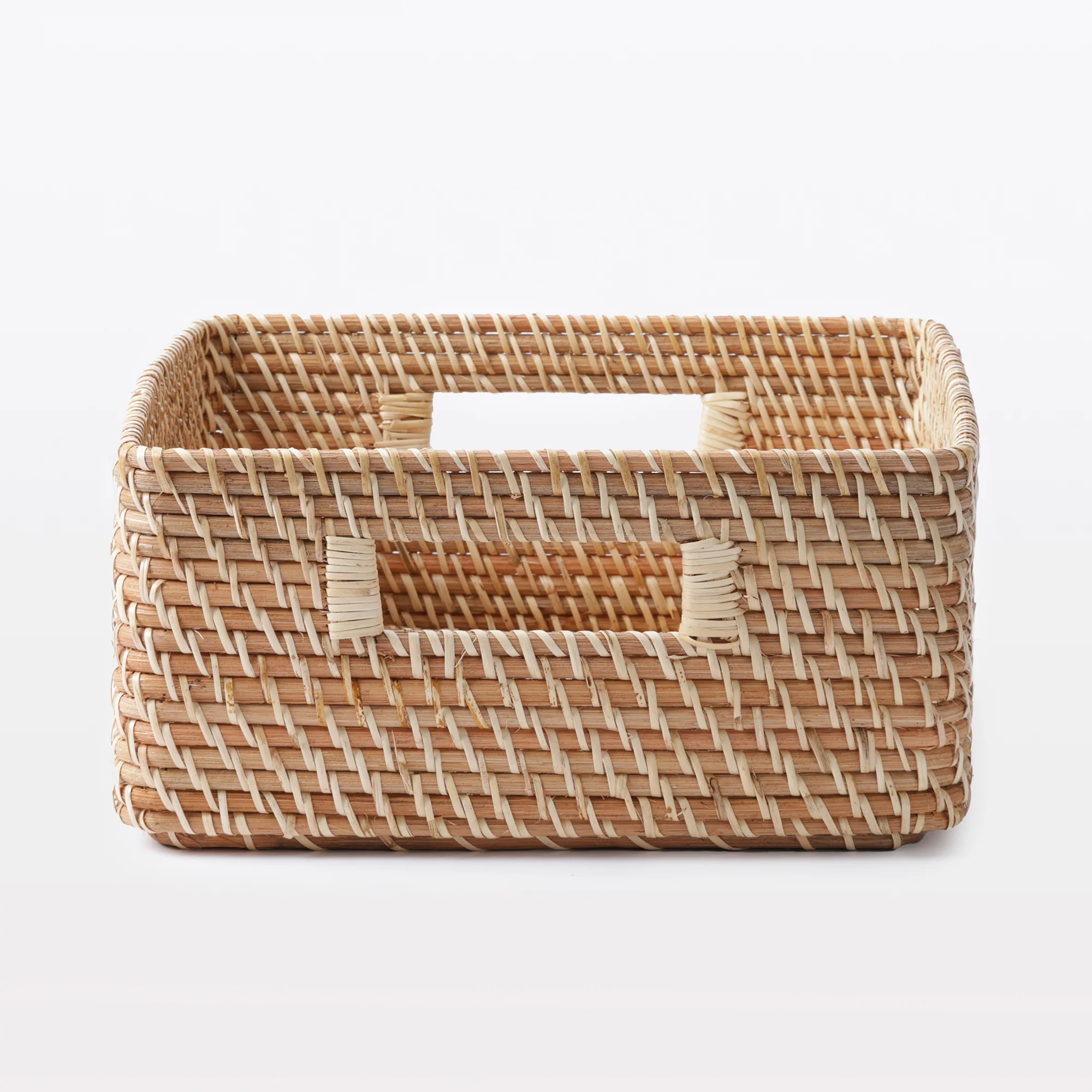Rattan Stackable Square Basket With Handle - Medium W13.8 x D14.2 x H6.3" - Image 3