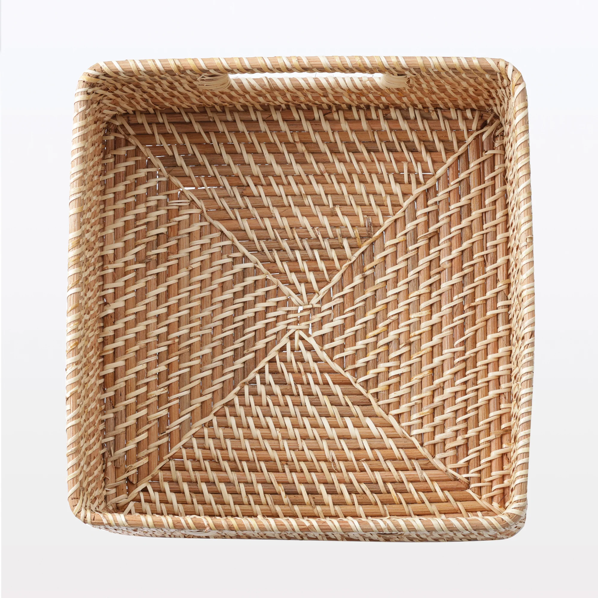 Rattan Stackable Square Basket With Handle - Medium W13.8 x D14.2 x H6.3" - Image 5