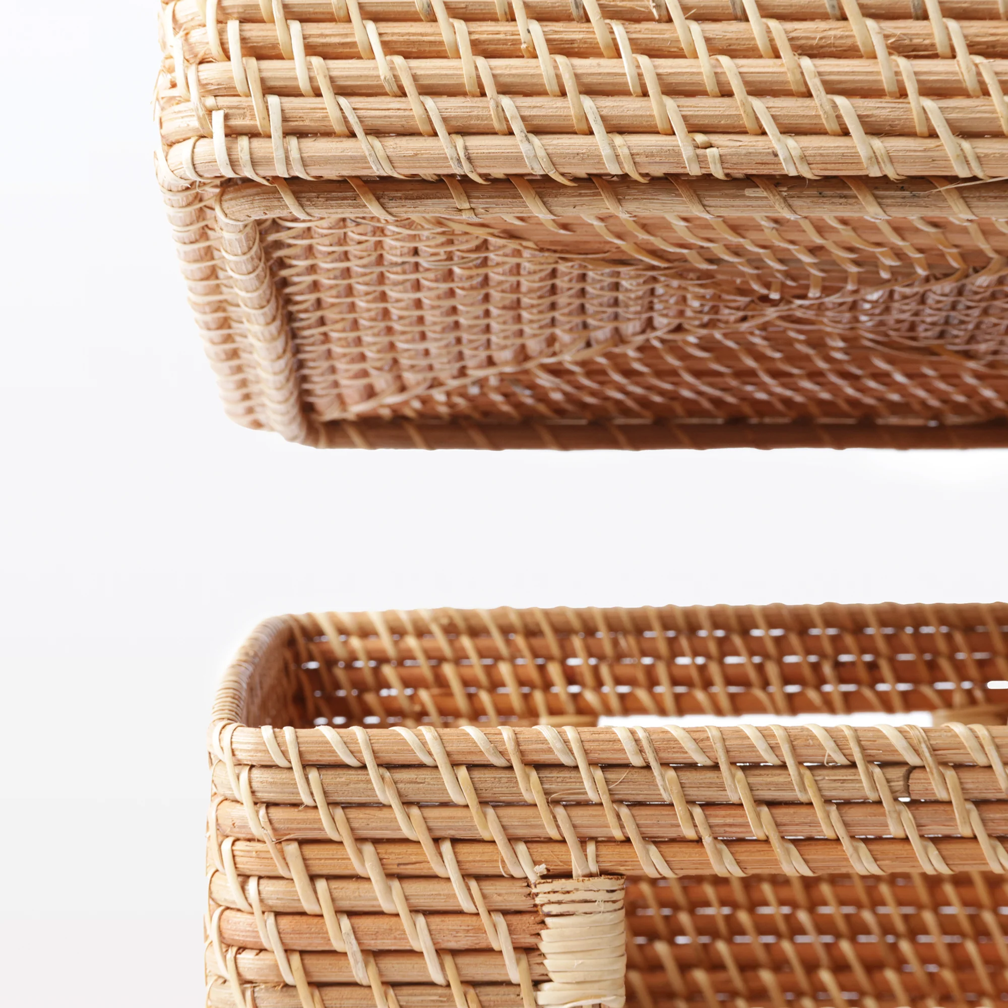 Rattan Stackable Square Basket With Handle - Medium W13.8 x D14.2 x H6.3" - Image 7
