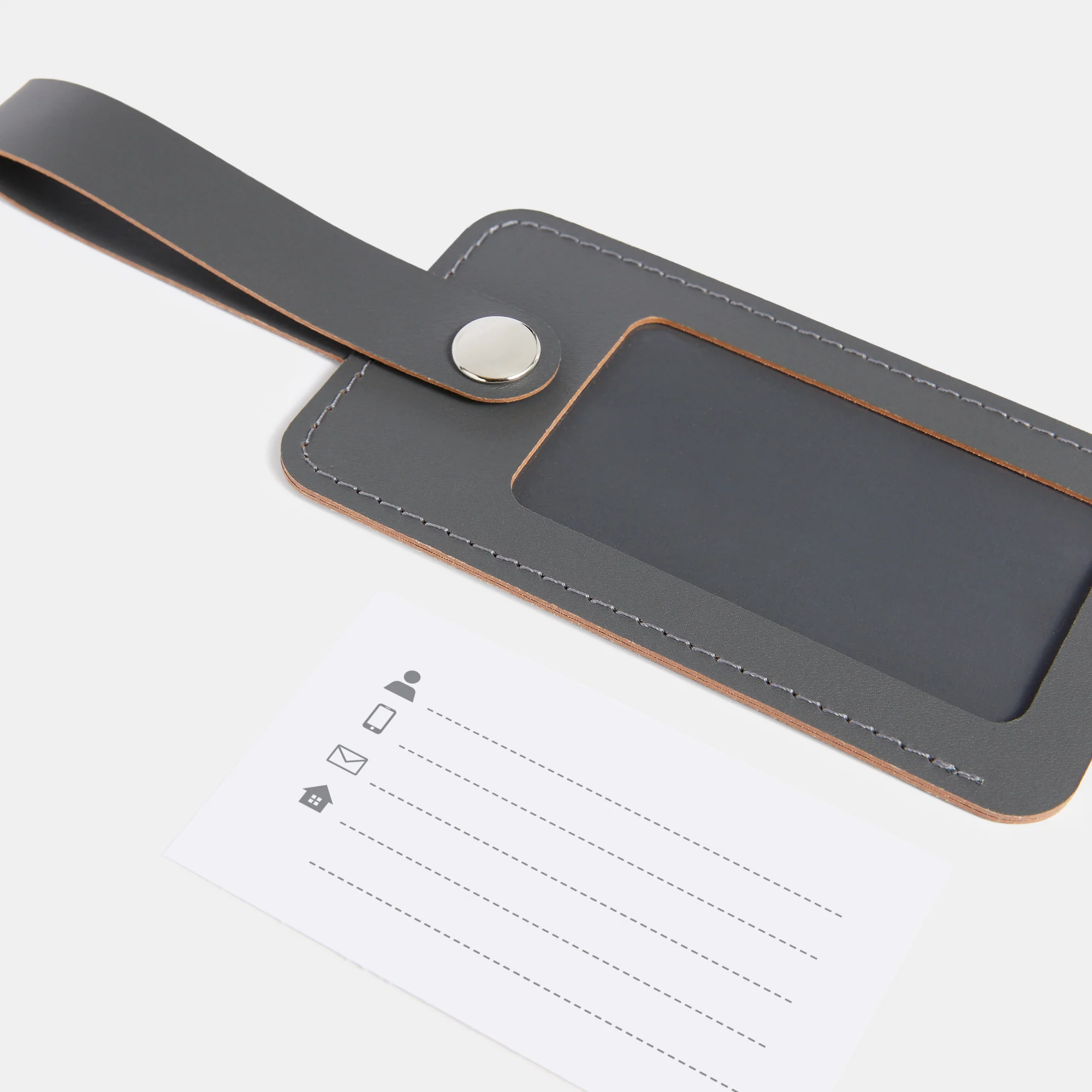 Recycled Leather Luggage Tag - Graphite - Image 2