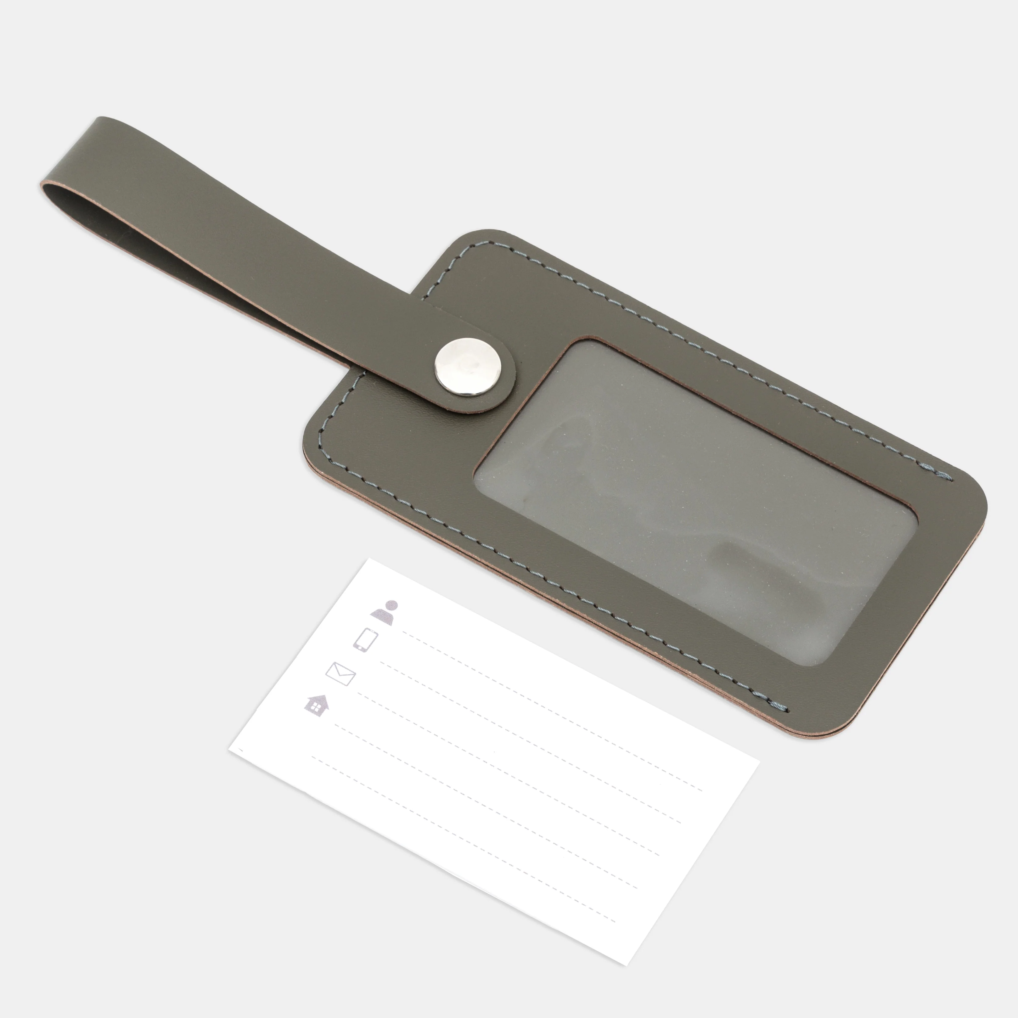 Recycled Leather Luggage Tag - Khaki - Image 2