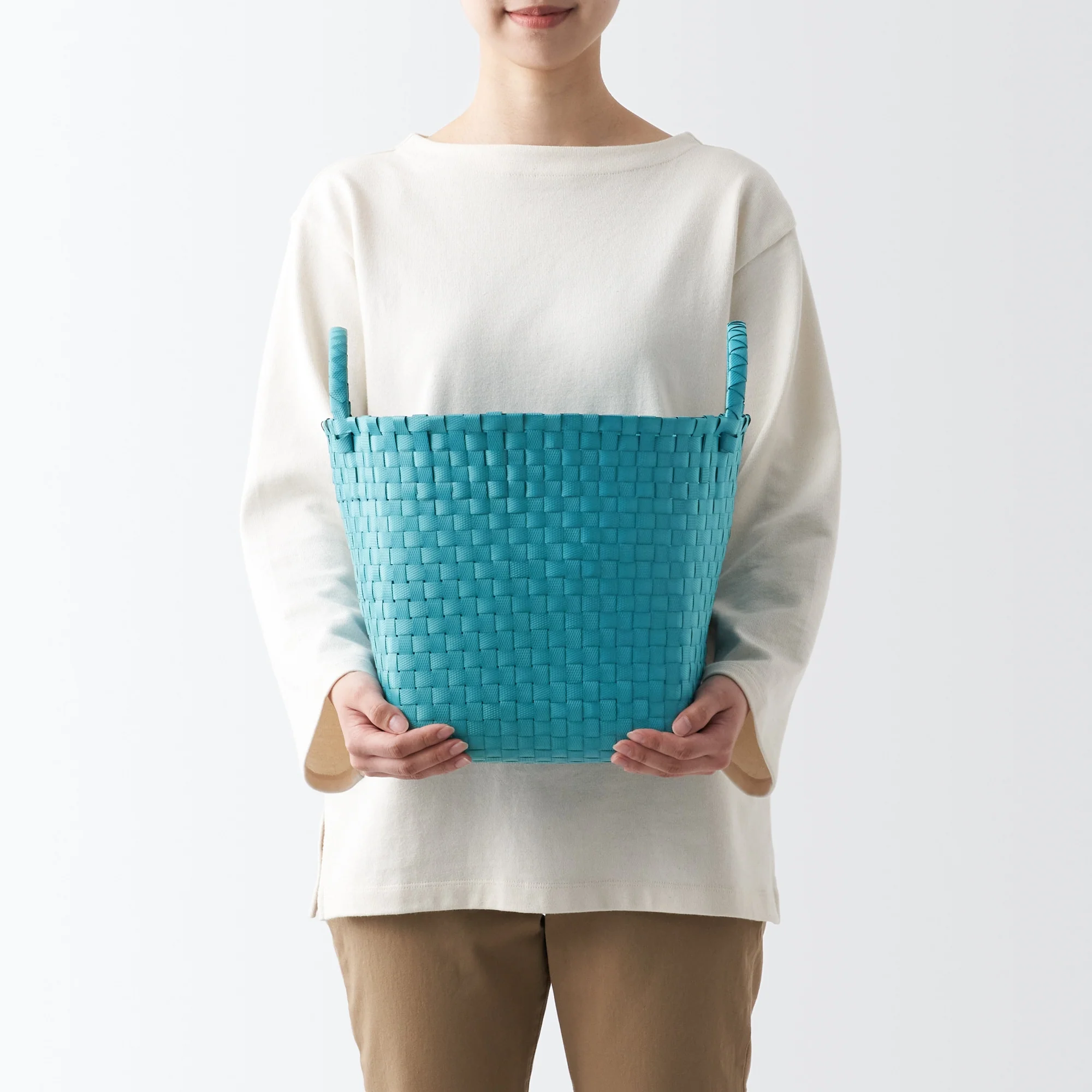 Recycled Polypropylene Strap Weave Basket - Blue - Medium (dia. 13 x H9.8") - Image 6