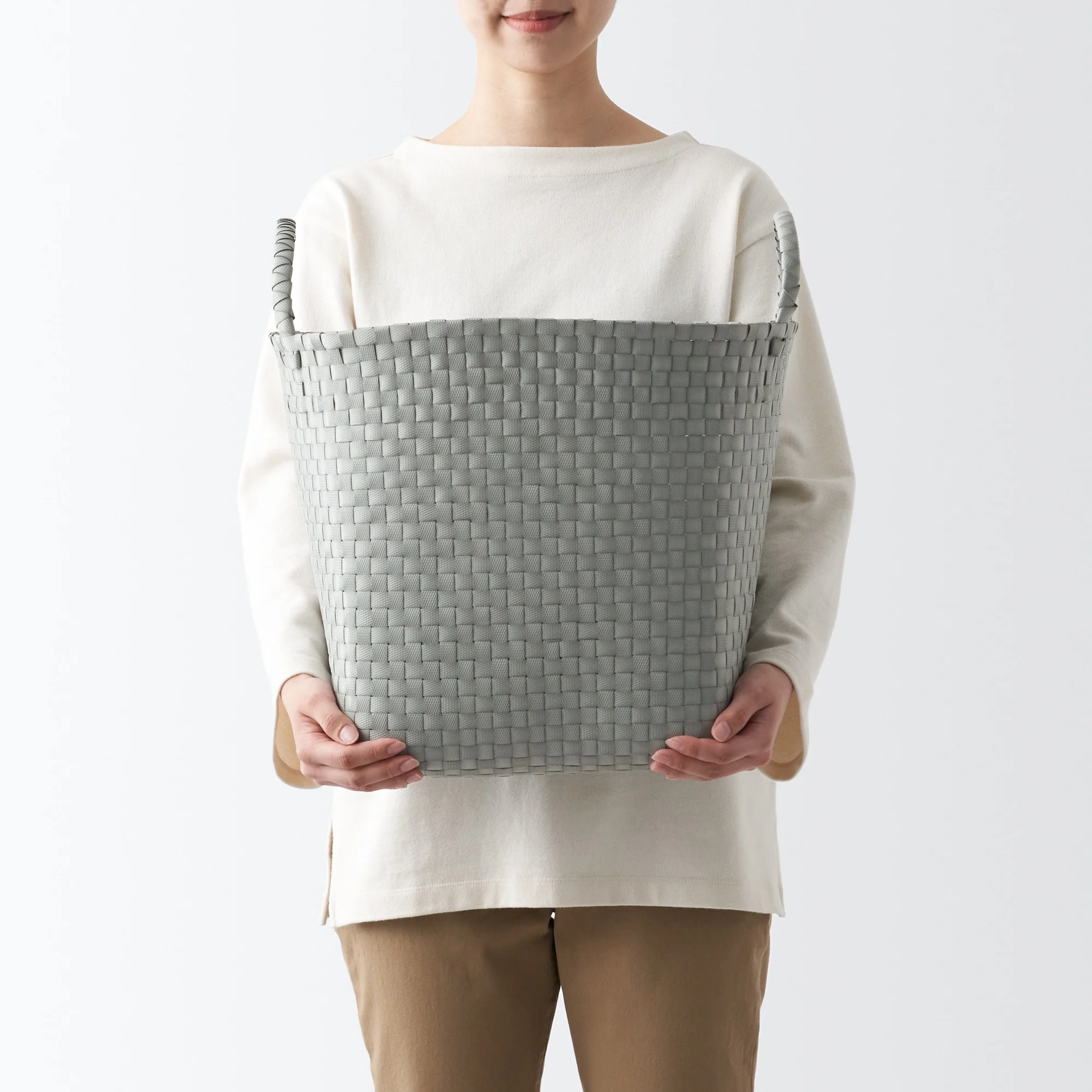Recycled Polypropylene Strap Weave Basket - Gray - Large (dia. 15.7 x H12.6") - Image 6