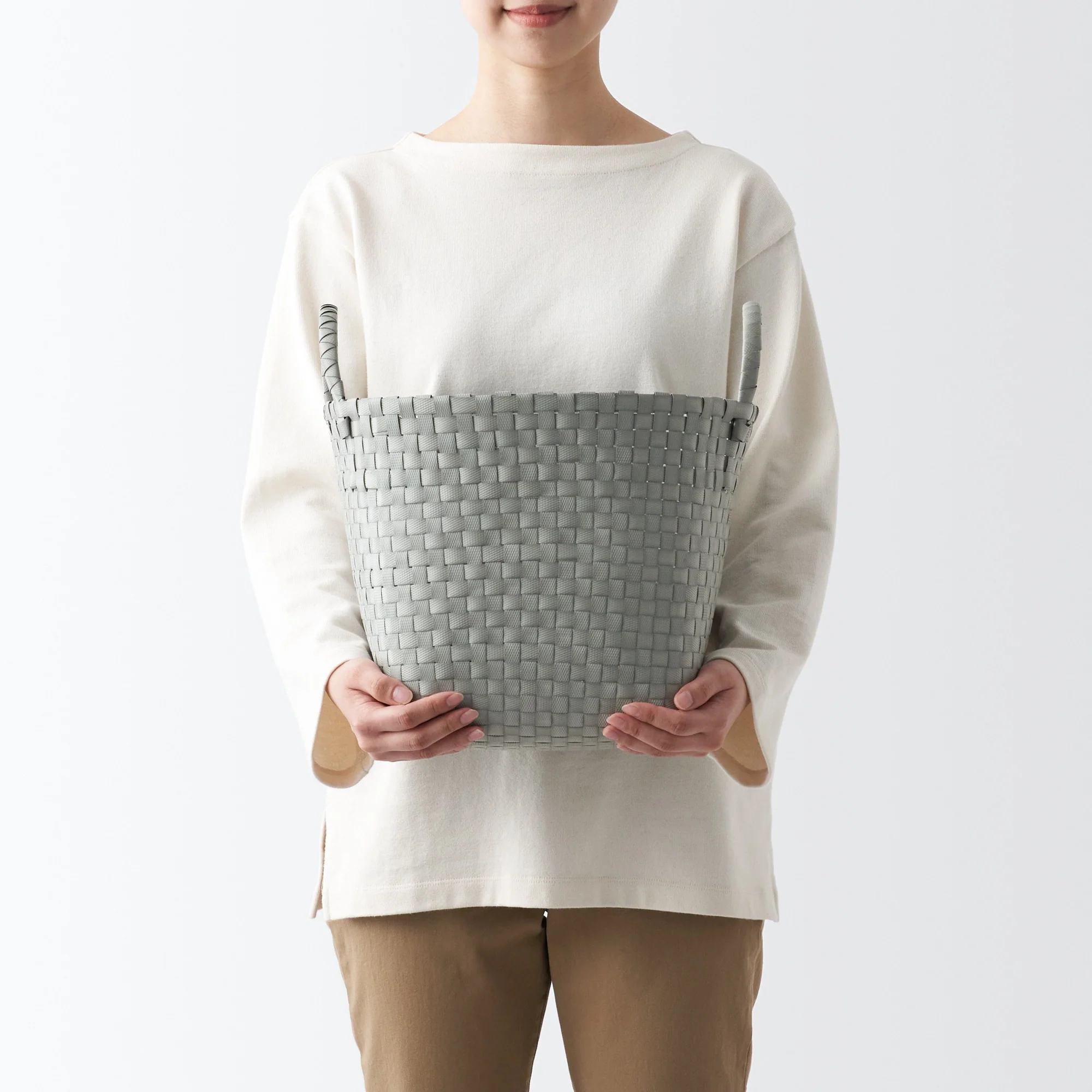 Recycled Polypropylene Strap Weave Basket - Gray - Medium (dia. 13 x H9.8") - Image 6