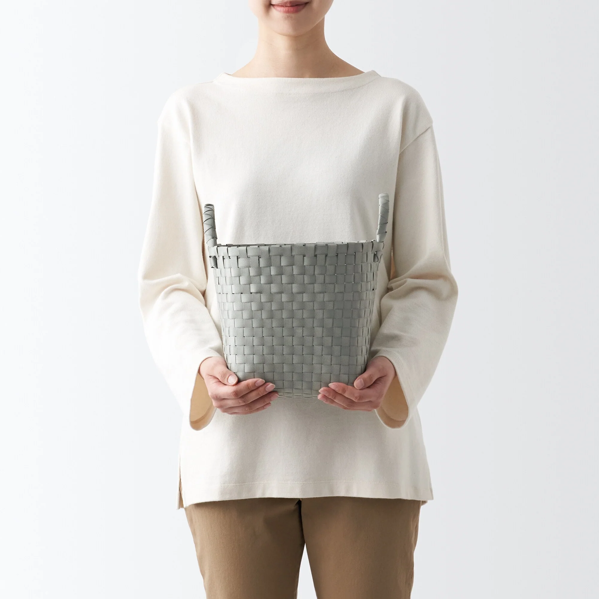 Recycled Polypropylene Strap Weave Basket - Gray - Small (dia. 9.8 x H7.9") - Image 6
