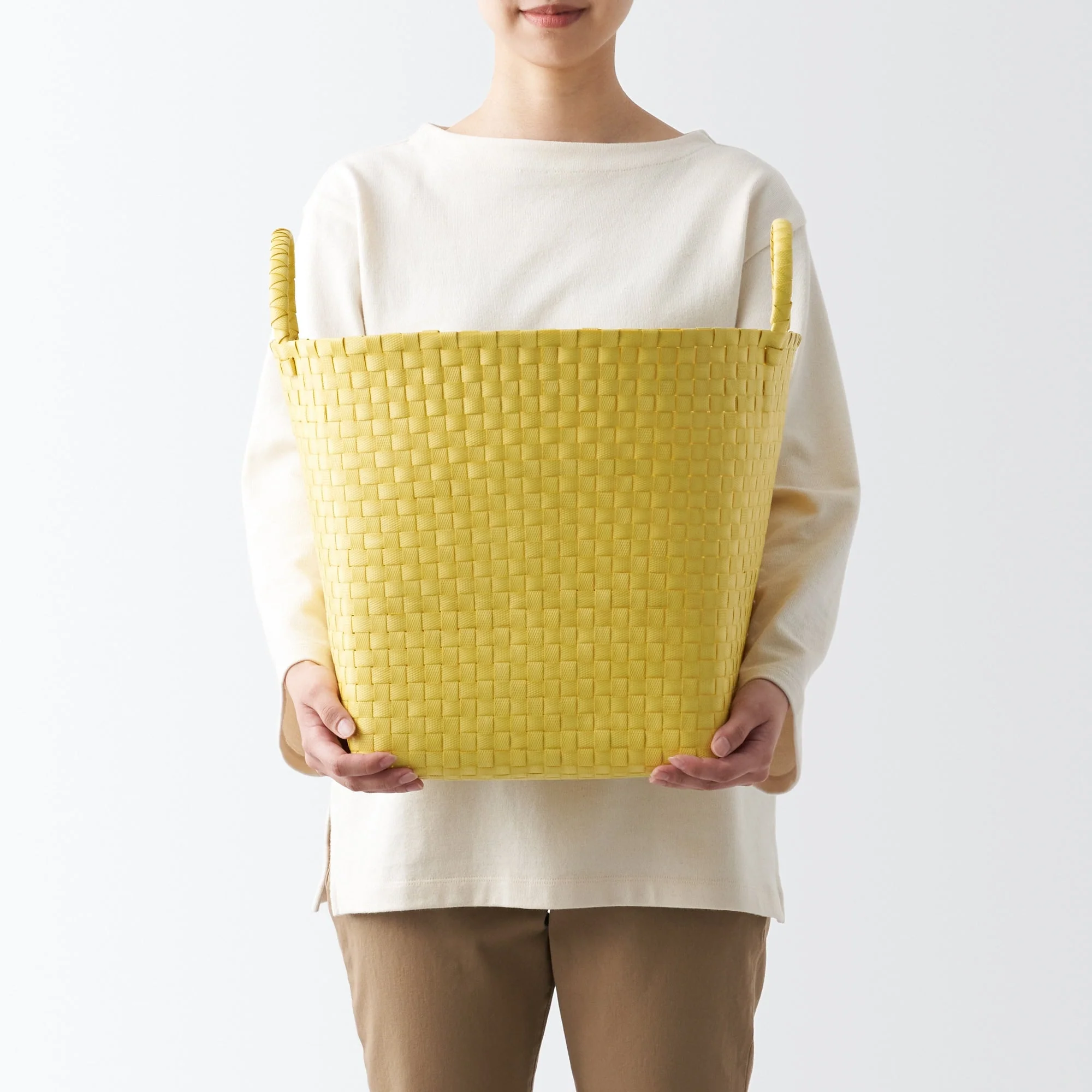 Recycled Polypropylene Strap Weave Basket - Yellow - Large (Dia. 15.7 x H12.6") - Image 2