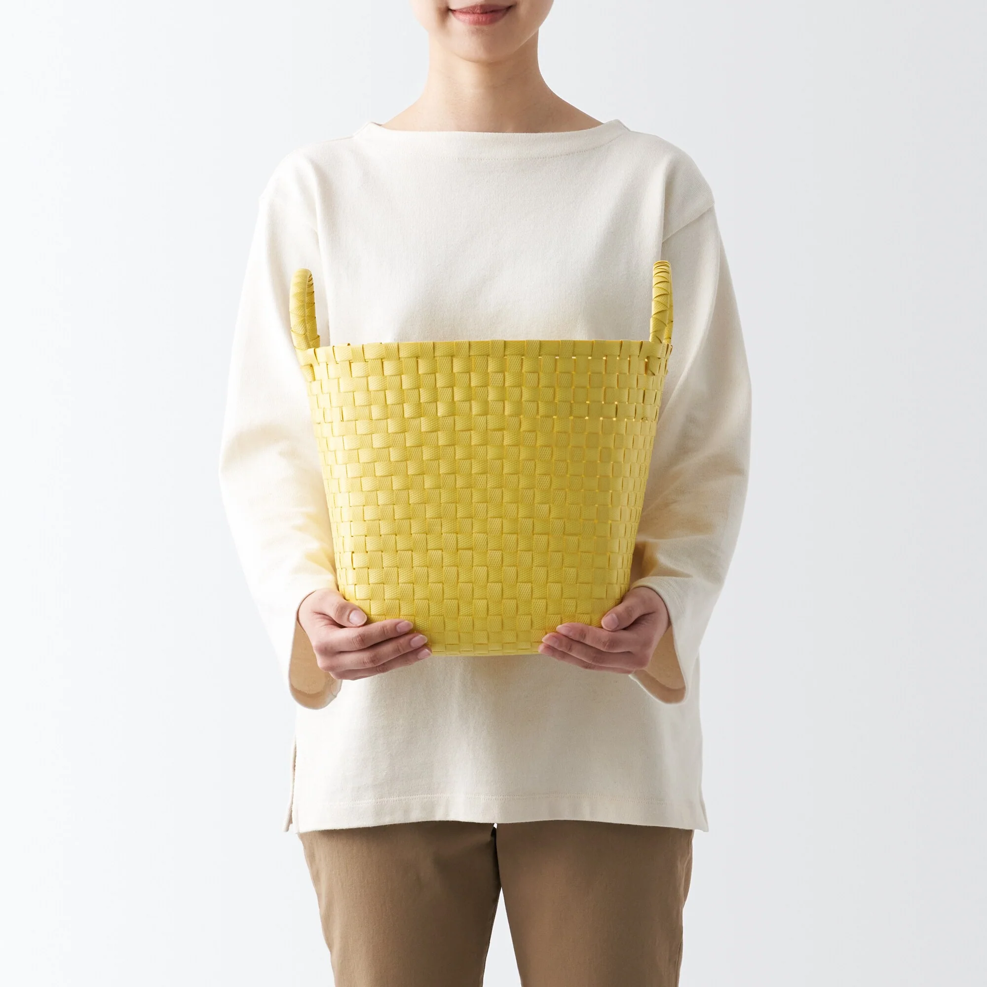 Recycled Polypropylene Strap Weave Basket - Yellow - Medium (dia. 13 x H9.8") - Image 6