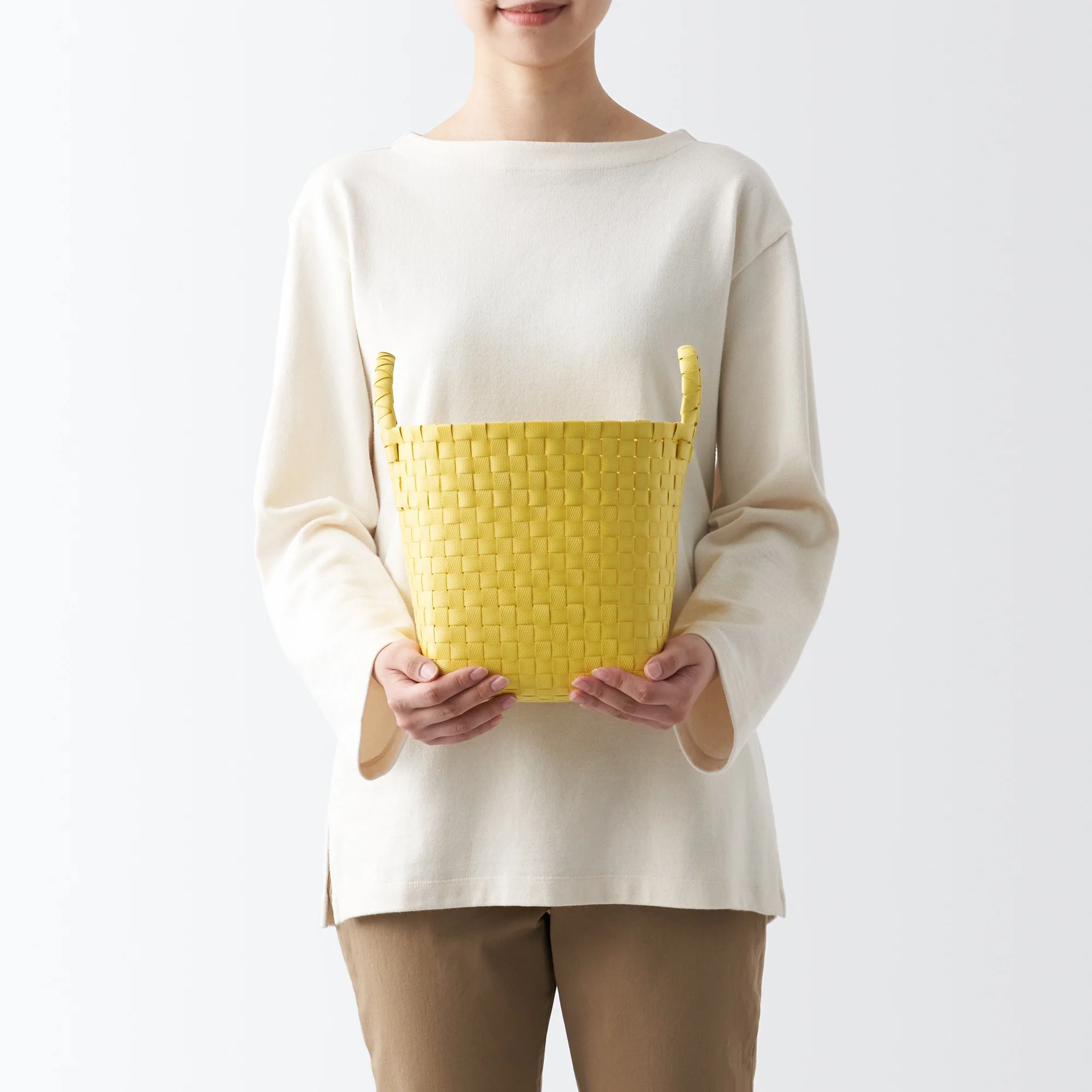 Recycled Polypropylene Strap Weave Basket - Yellow - Small (dia. 9.8 x H7.9") - Image 6