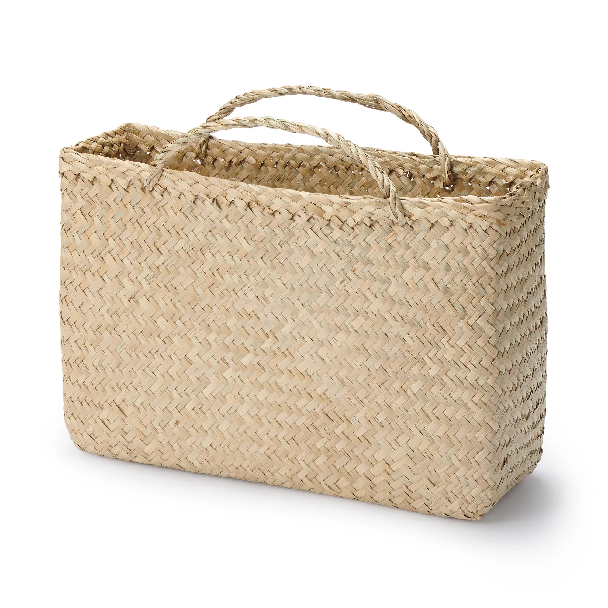 Seagrass Herringbone Basket with Handle - Large (W14.2 x D4.9 x H9.4")