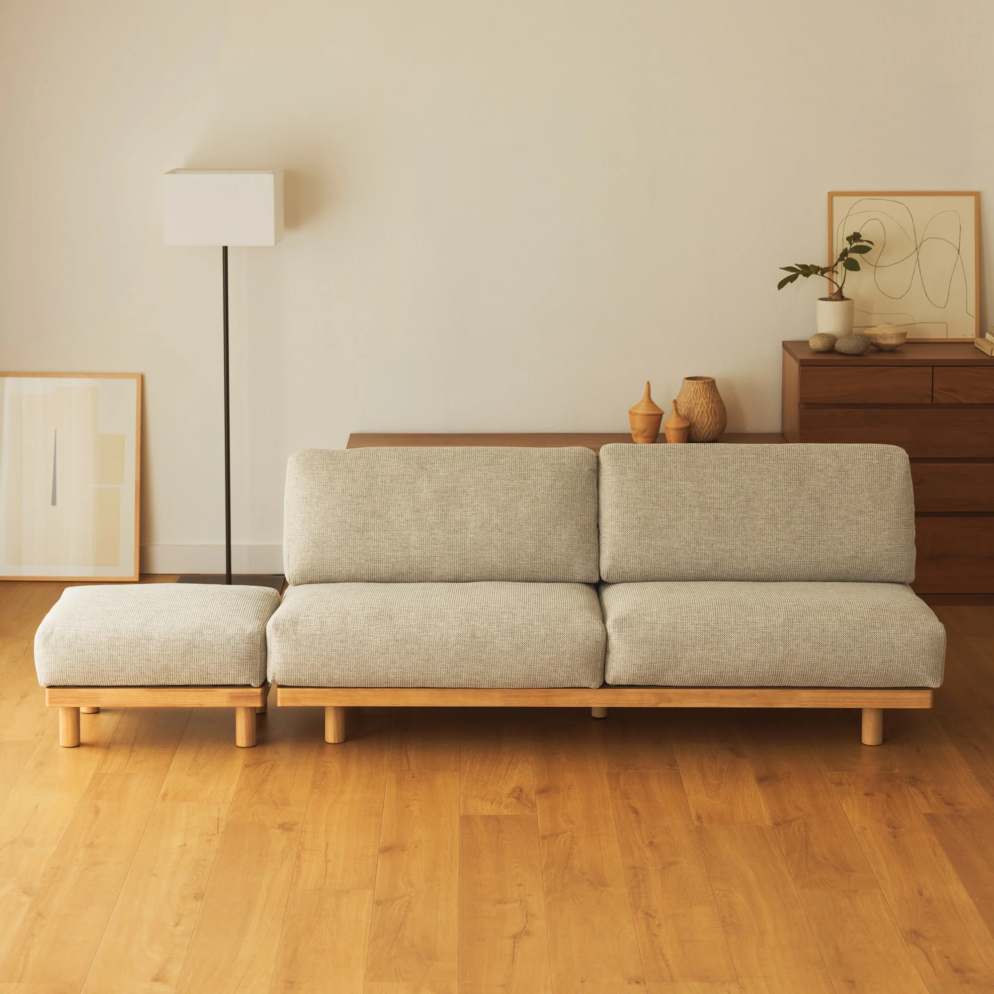 [HD] Spacious Armless Sofa Beige 2 Seater - Image 10