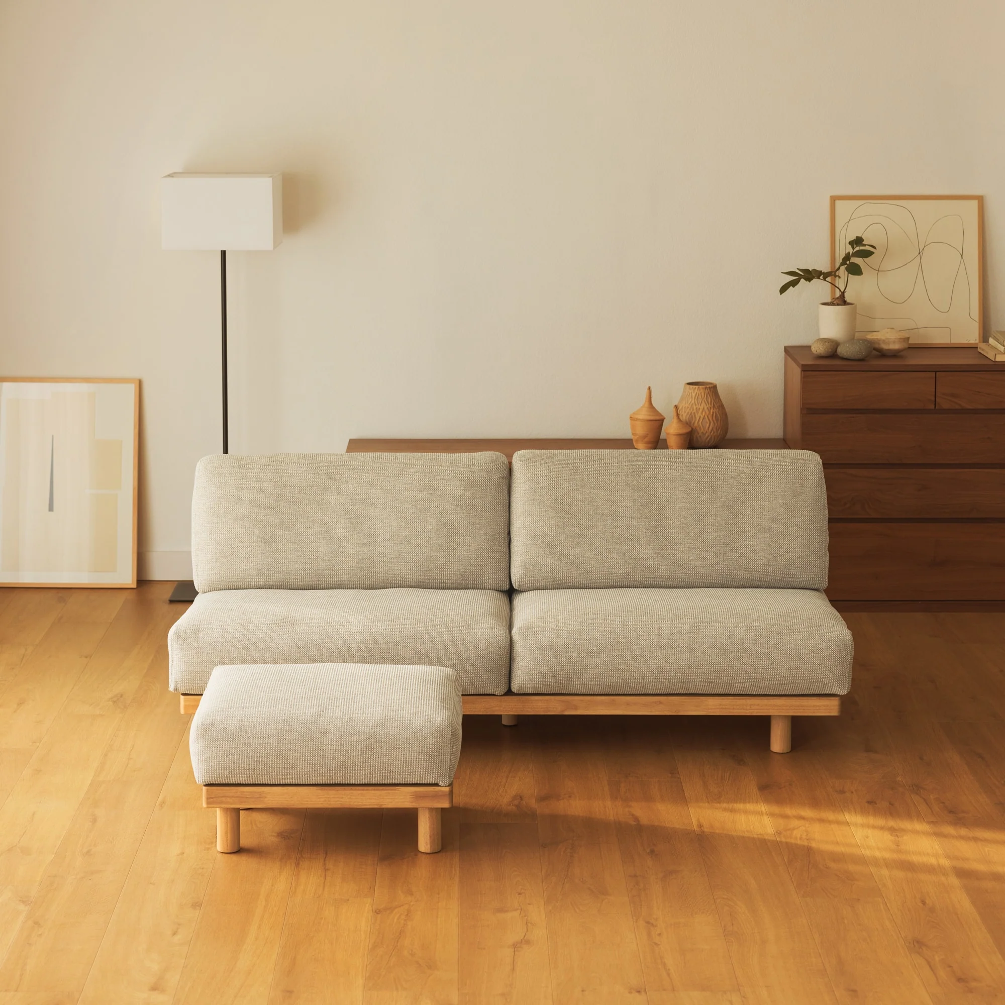[HD] Spacious Armless Sofa Beige 2 Seater - Image 9