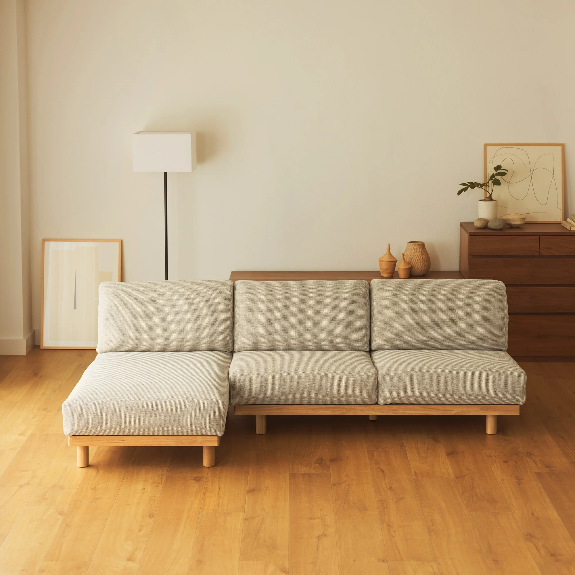 [HD] Spacious Armless Sofa Beige 3 Seater - Image 10
