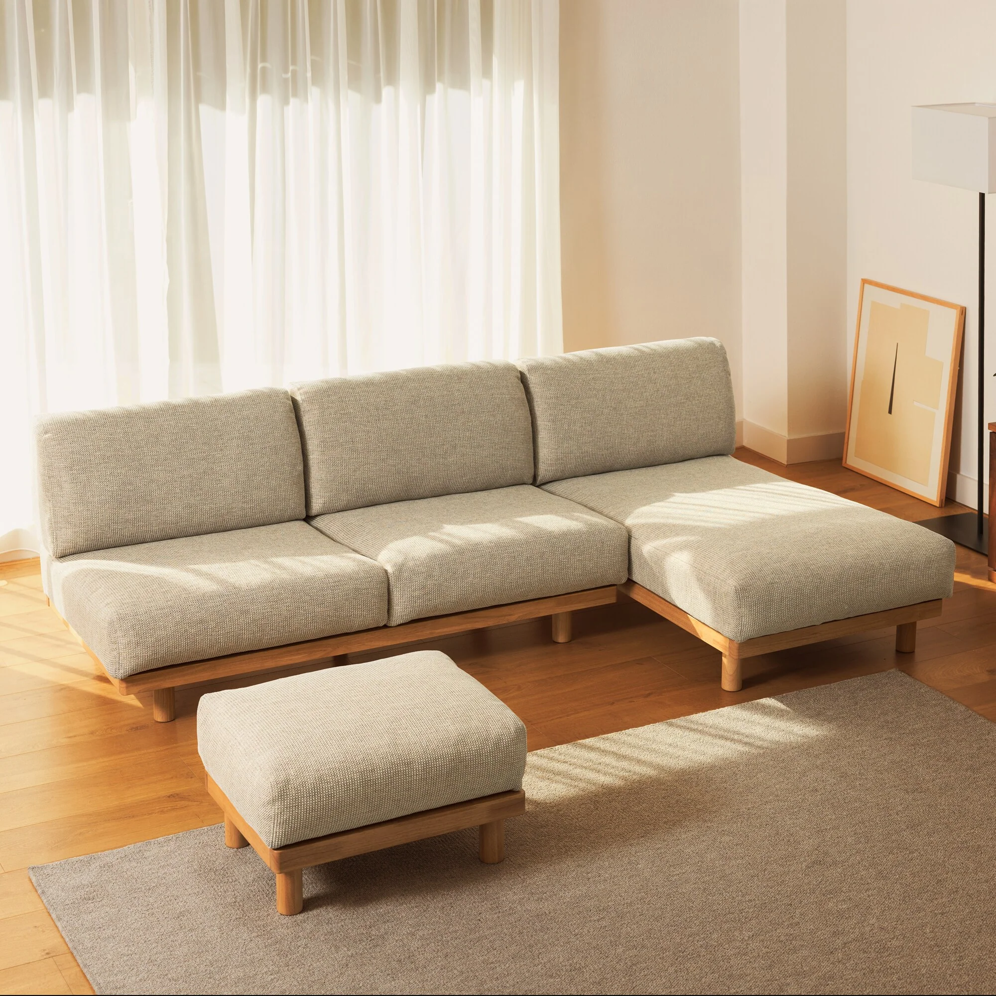 [HD] Spacious Armless Sofa Beige 3 Seater - Image 11