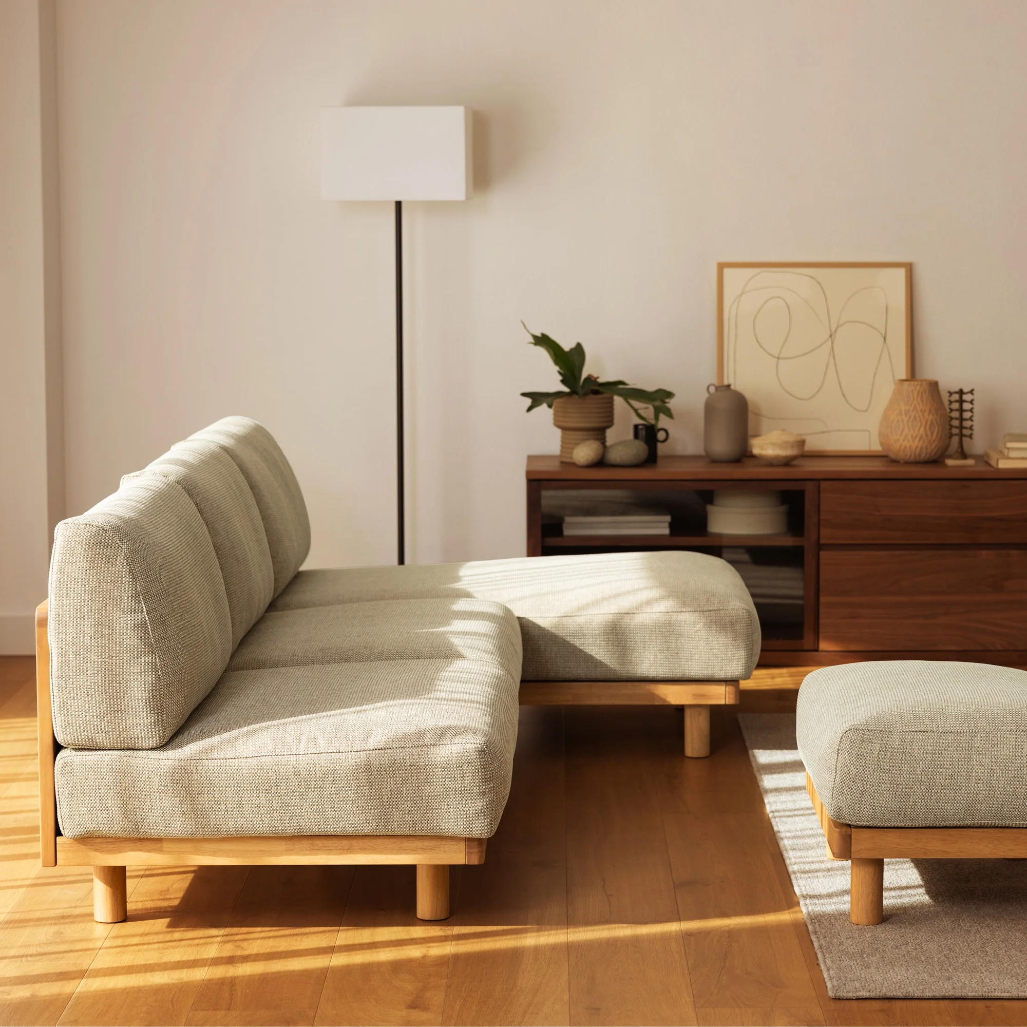 [HD] Spacious Armless Sofa Beige 3 Seater - Image 12