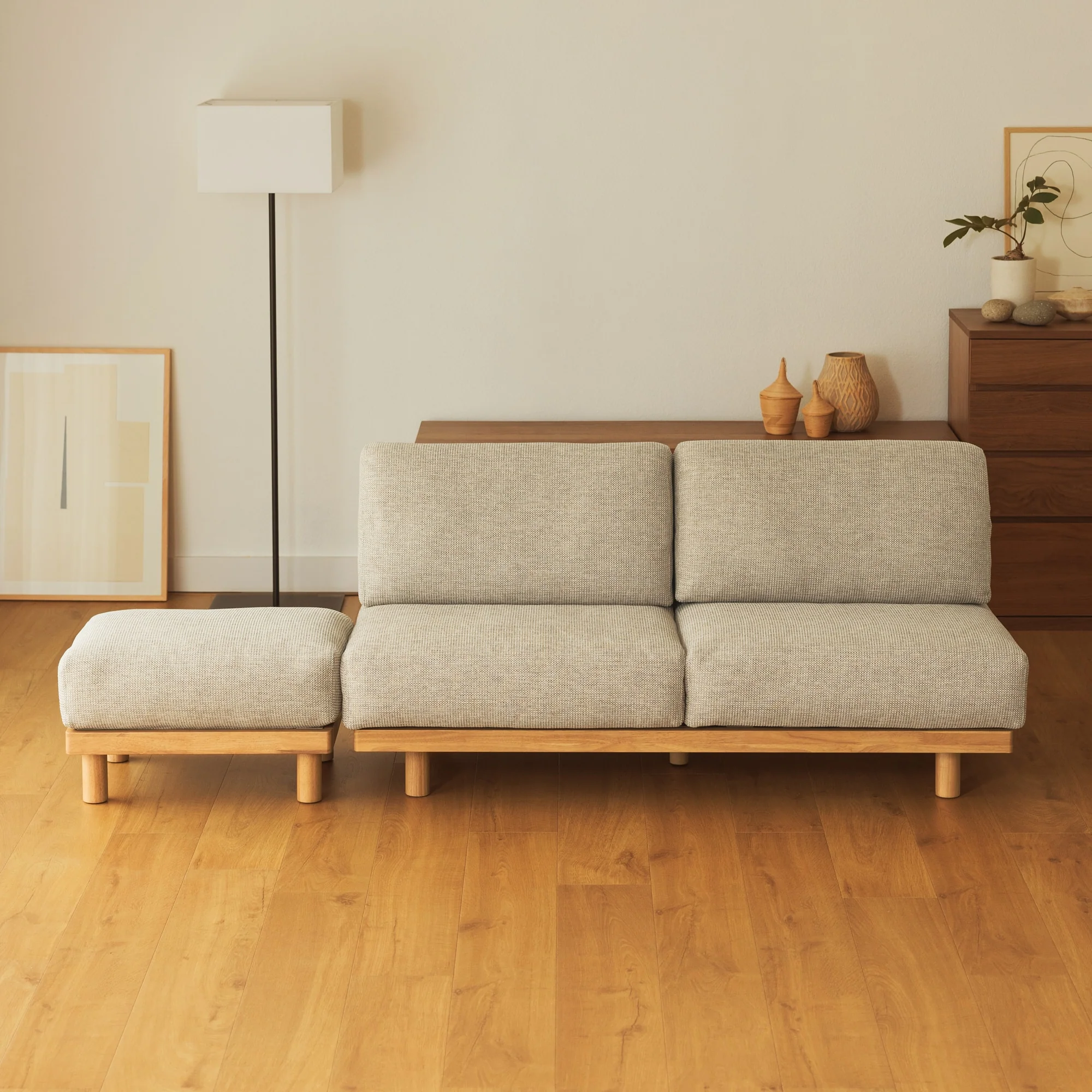 [HD] Spacious Armless Sofa Beige 3 Seater - Image 9