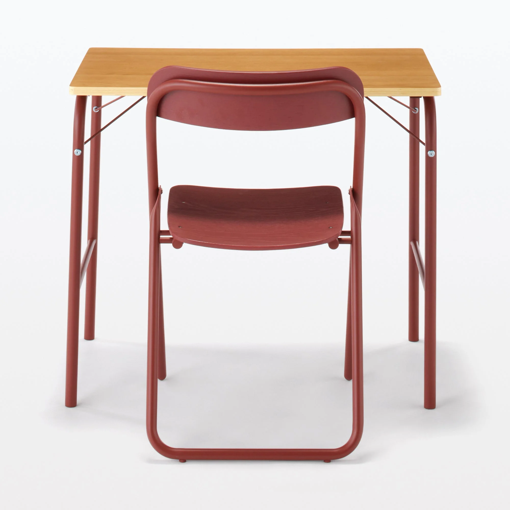 Steel Pipe Folding Chair with Wooden Seat - Burgundy - Image 7