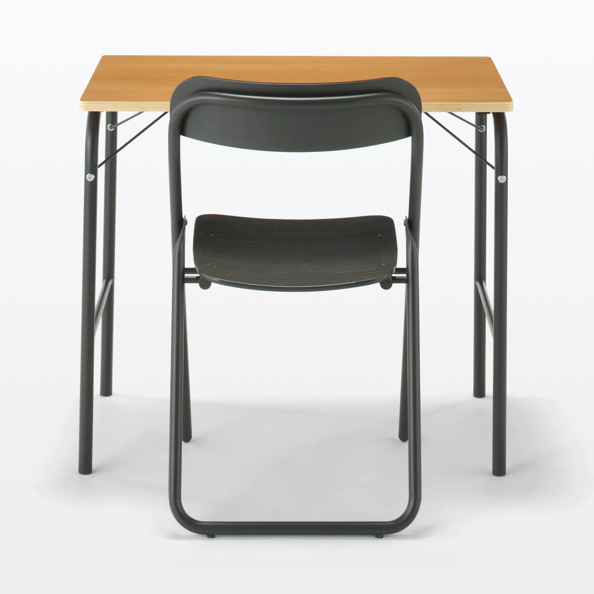 Steel Pipe Folding Chair with Wooden Seat - Dark Gray - Image 7