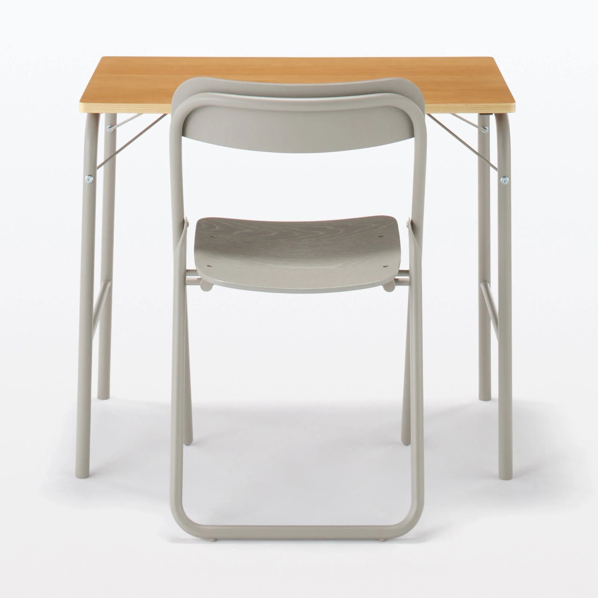 Steel Pipe Folding Chair with Wooden Seat - Warm Gray - Image 7