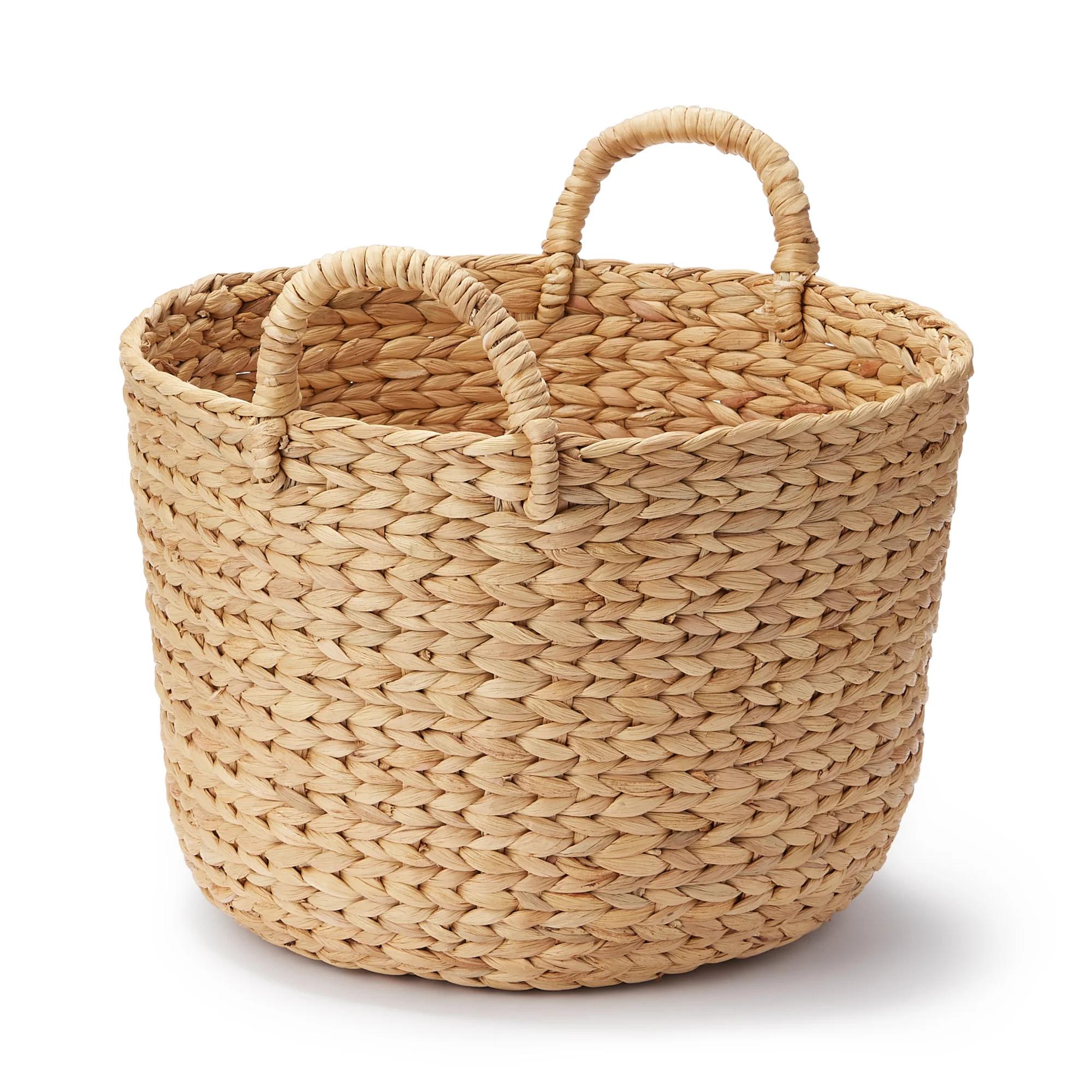 Water Hyacinth Basket with Handles - Round - Small Dia. 14.6 x H10.2"