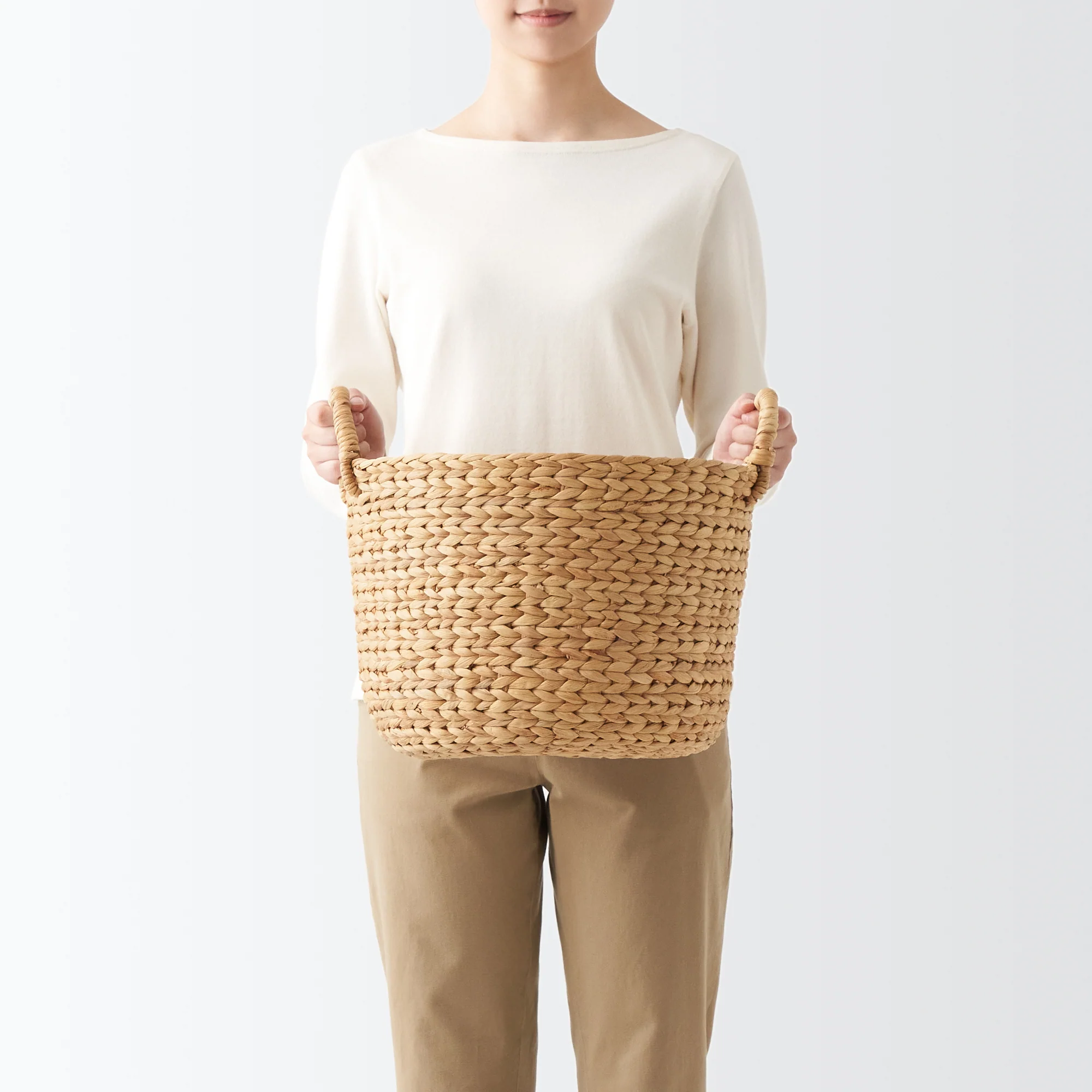Water Hyacinth Basket with Handles - Round - Small Dia. 14.6 x H10.2" - Image 2