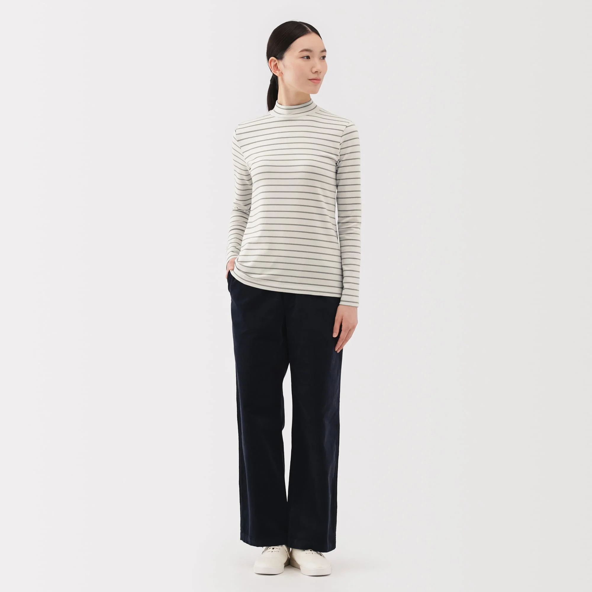 Women's Brushed Ribbed High Neck Long Sleeve T-Shirt - Image 36