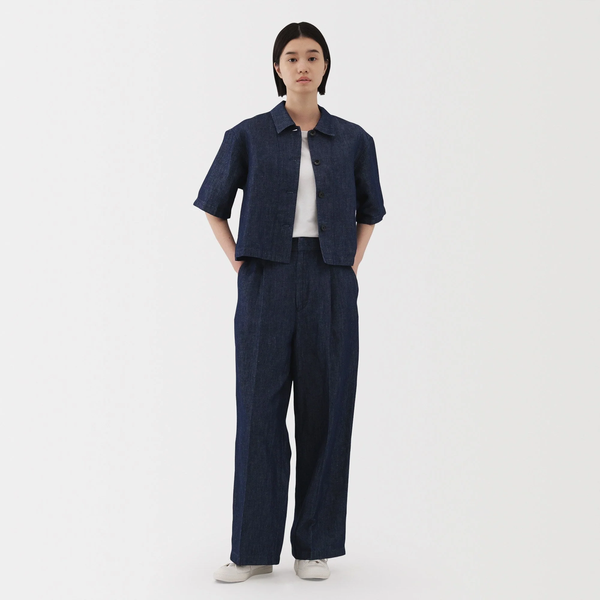 Women's Hemp Blend Denim Darted Wide Pants - Image 4