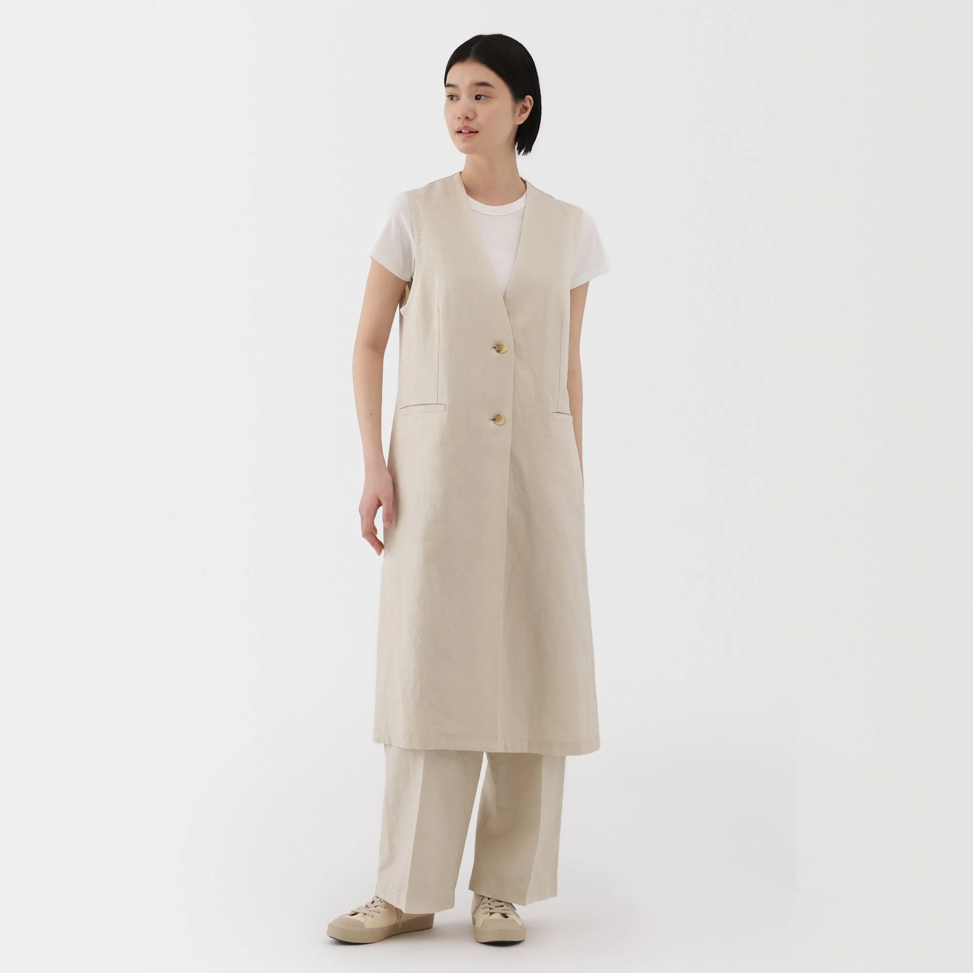 Women's Hemp Blend Twill Long Gilet - Image 11