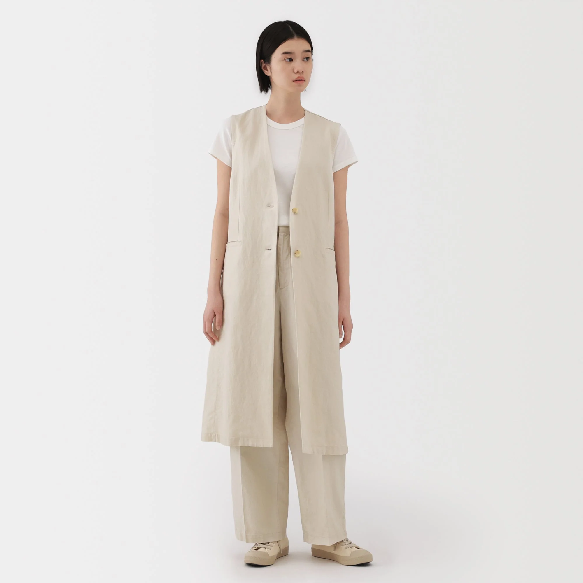 Women's Hemp Blend Twill Long Gilet - Image 12